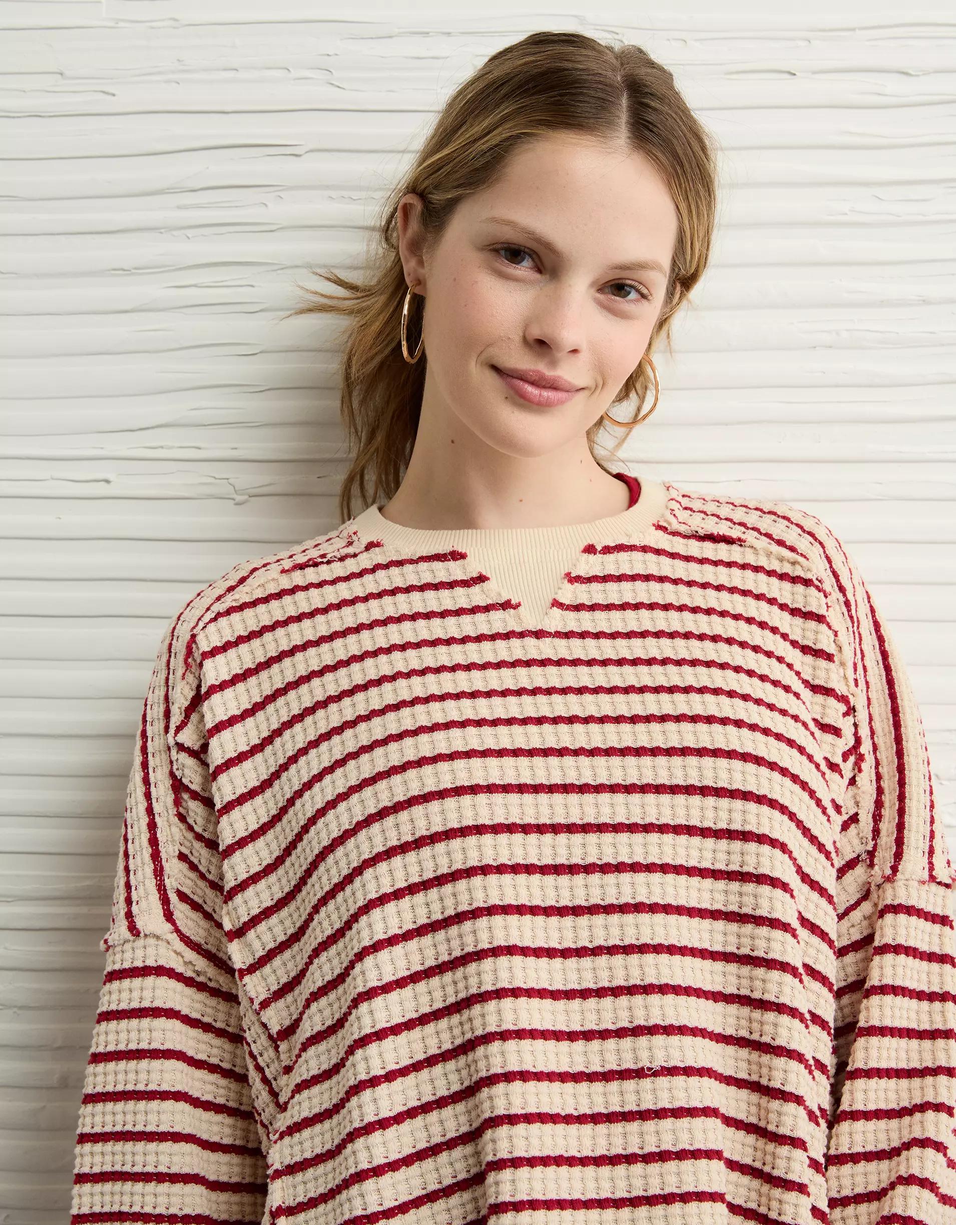 AE Big Hug Crew Neck Waffle Sweatshirt Product Image