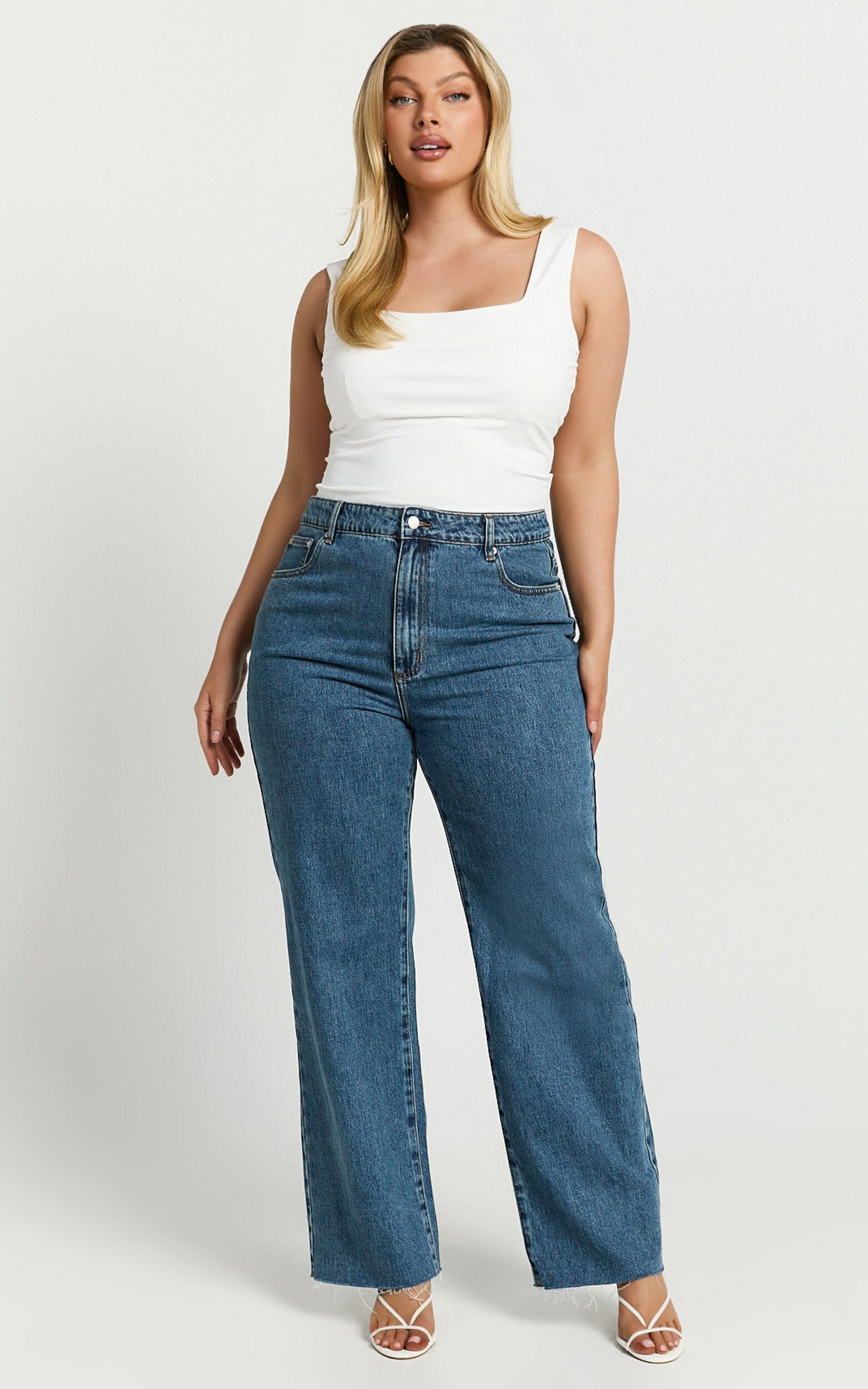 Dexter Jeans - High Waisted Straight Leg Denim Jeans in Dark Blue Wash Product Image