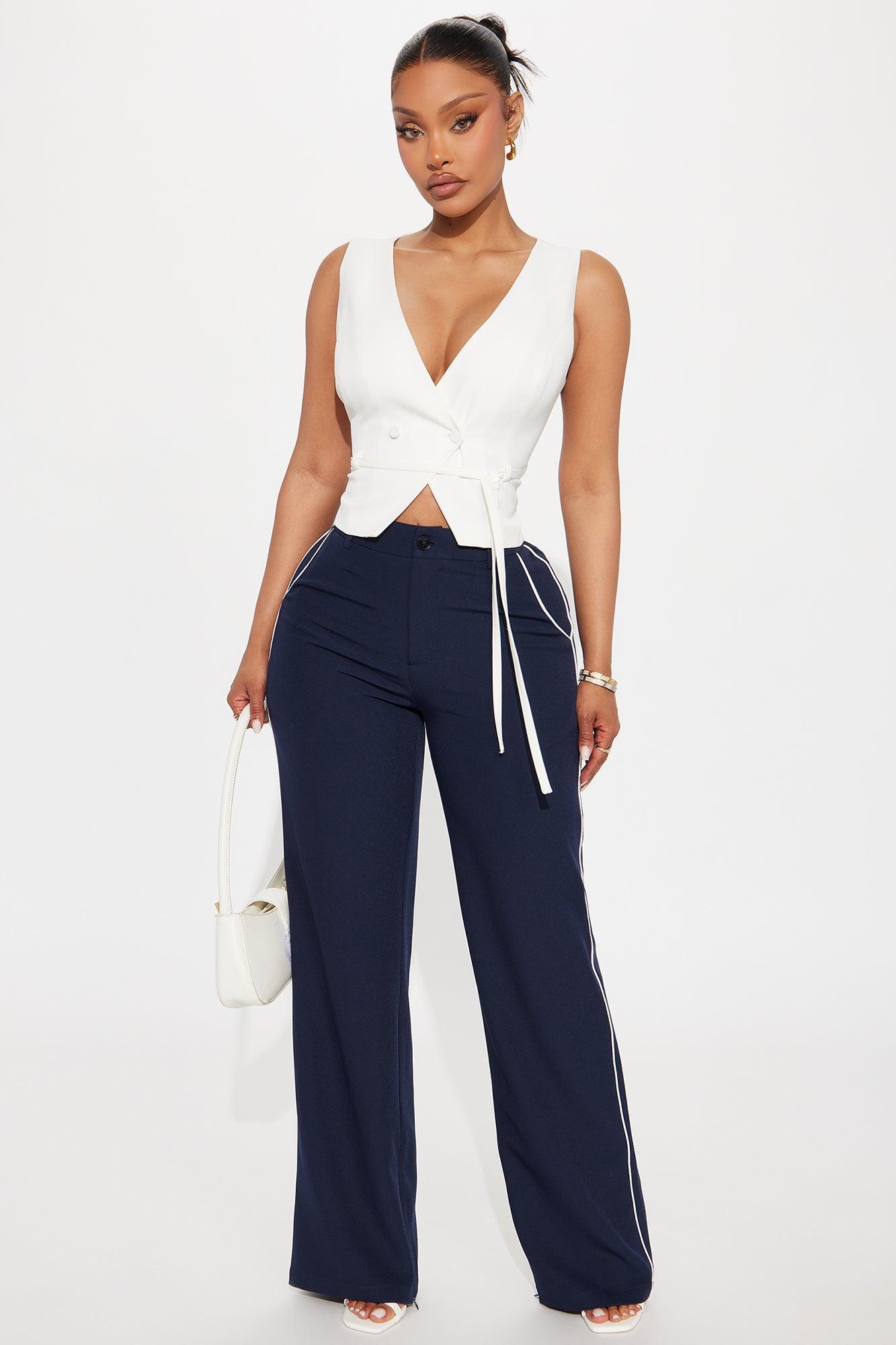 Camryn Wide Leg Trouser Pant - Navy Product Image