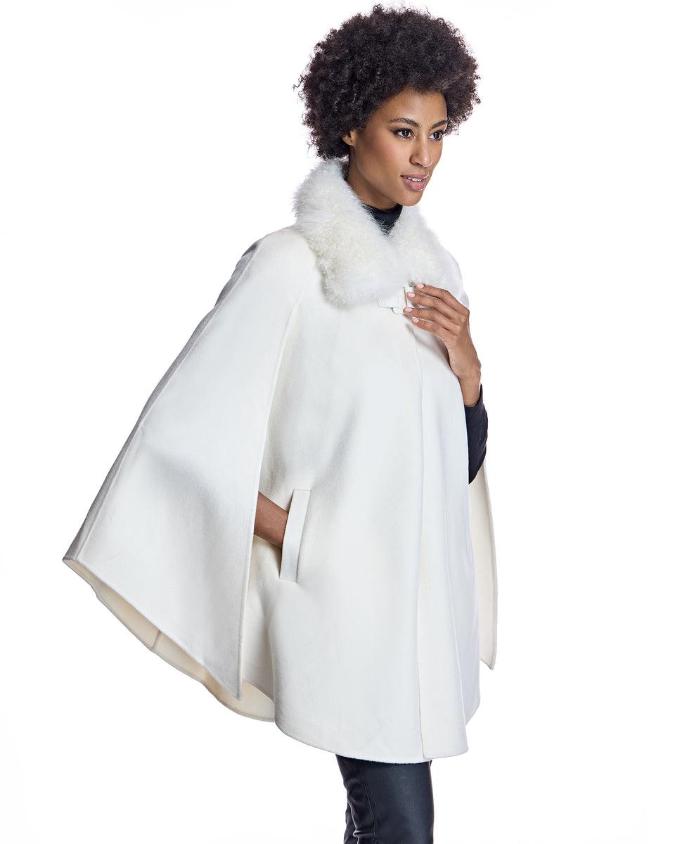 Julia & Stella by Maximilian Buckle Detailed Cashmere Cape with Dyed Cashmere Goat Trim-Maximilian Product Image