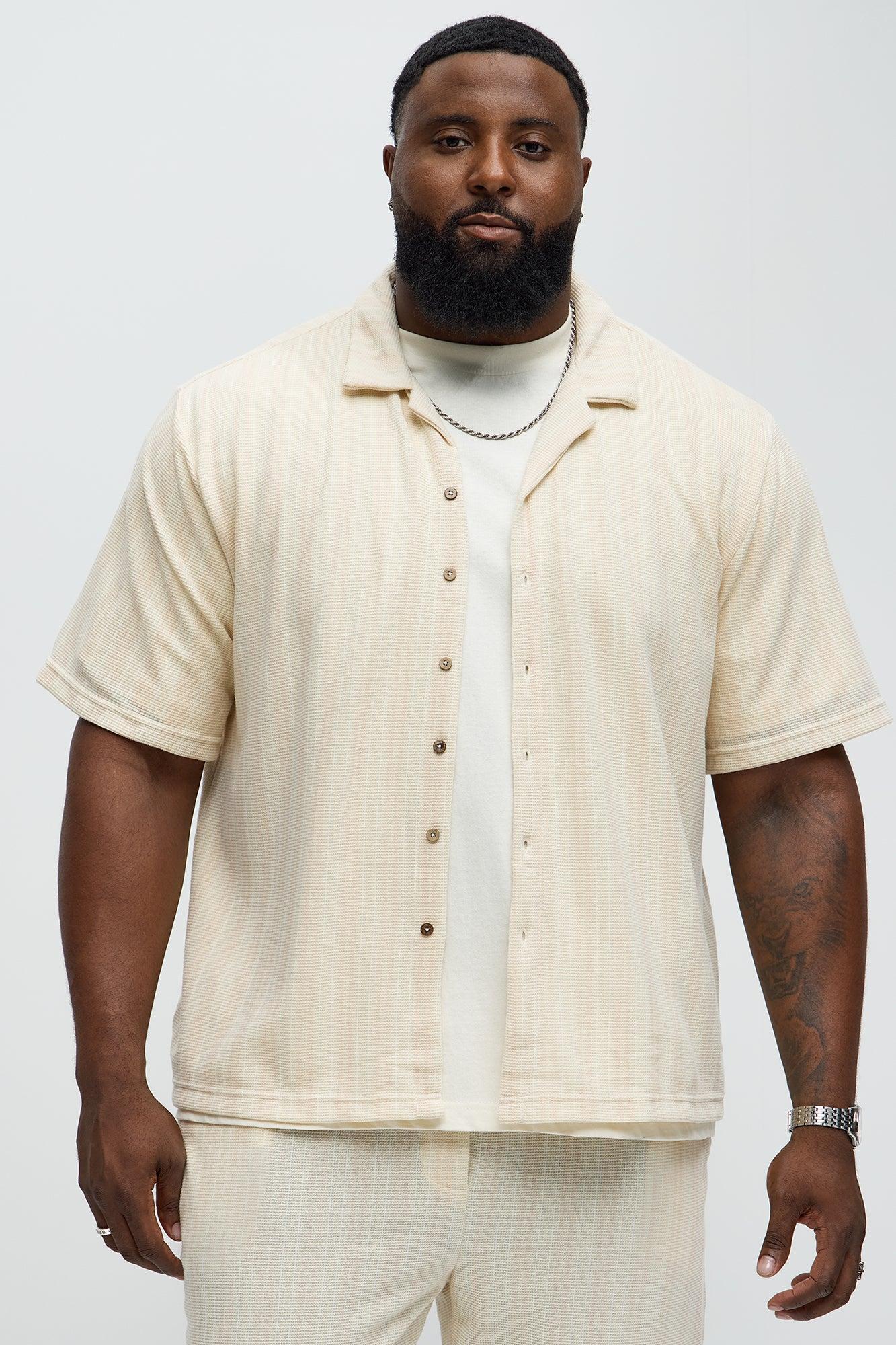 Valor Striped Short Sleeve Button Up - Cream Male Product Image