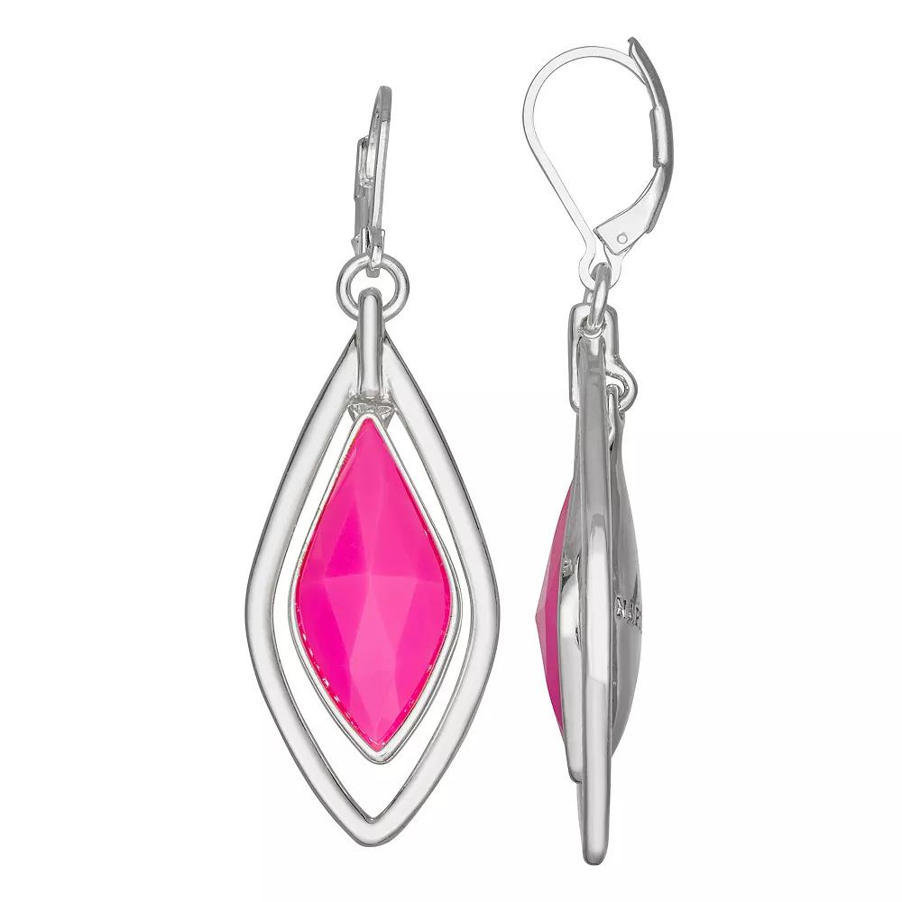 Napier Silver Tone Pink Stone Orbital Leverback Earrings, Women's Product Image