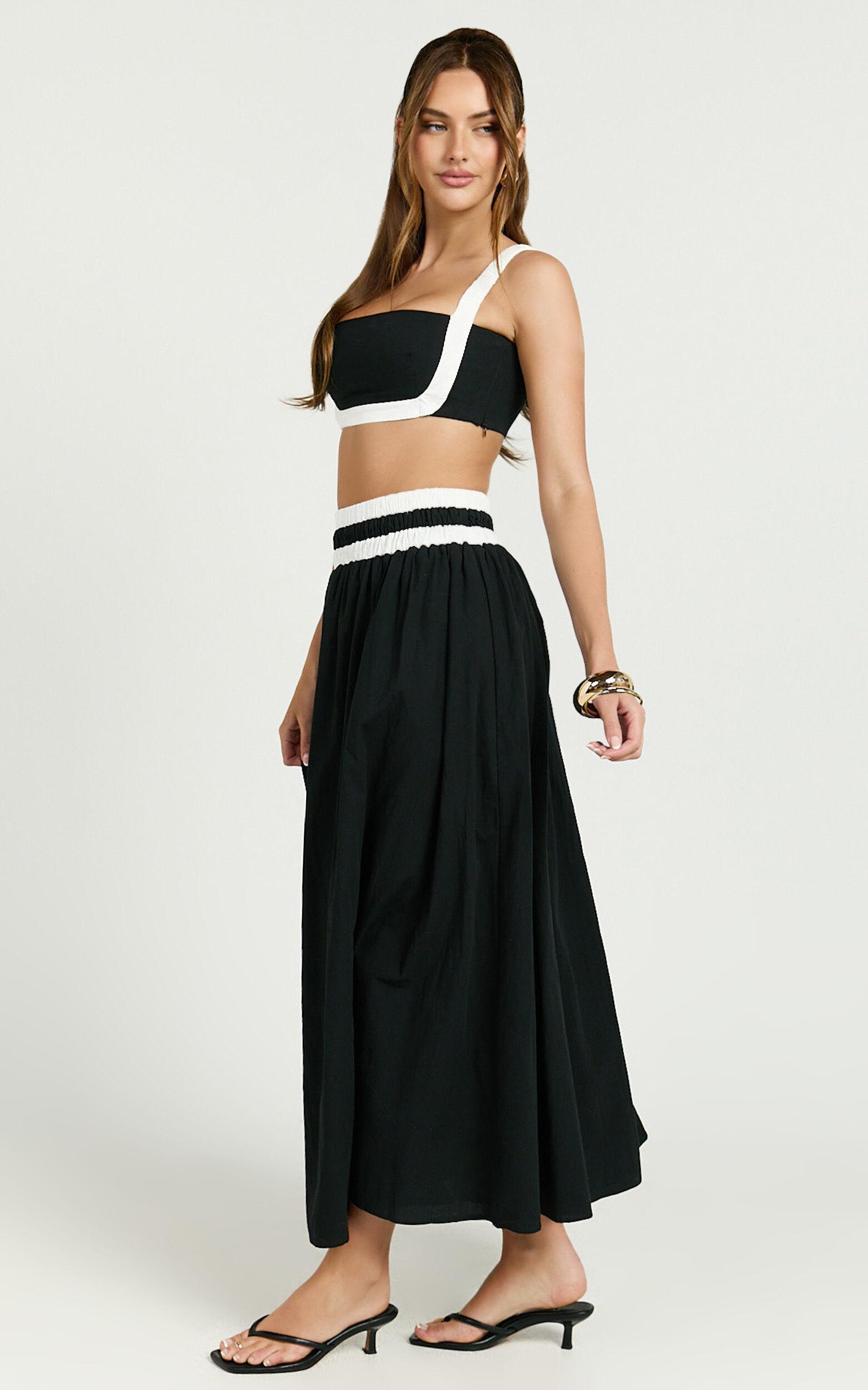 Sapphire Two Piece Set - Contrast Band Crop Top and A Line Maxi Skirt in Reverse Product Image