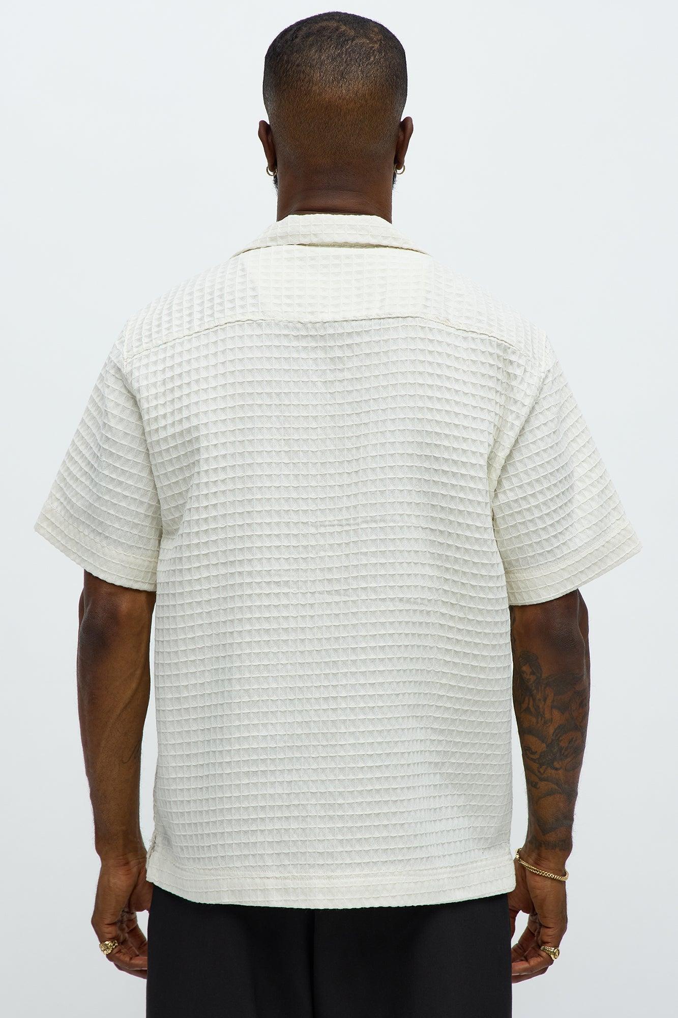 Diamond Weave Cuban Button Up Shirt - Off White Male Product Image