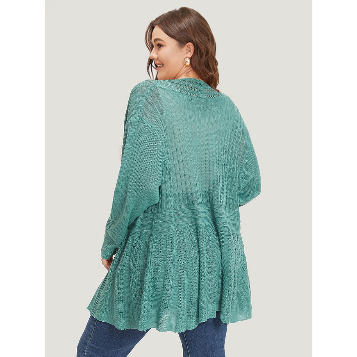 Plus Size Plain Hollow Out Drop Shoulder Open Front Cardigan Emerald Women Casual Loose Long Sleeve Everyday Cardigans BloomChic 22-24/3X Product Image