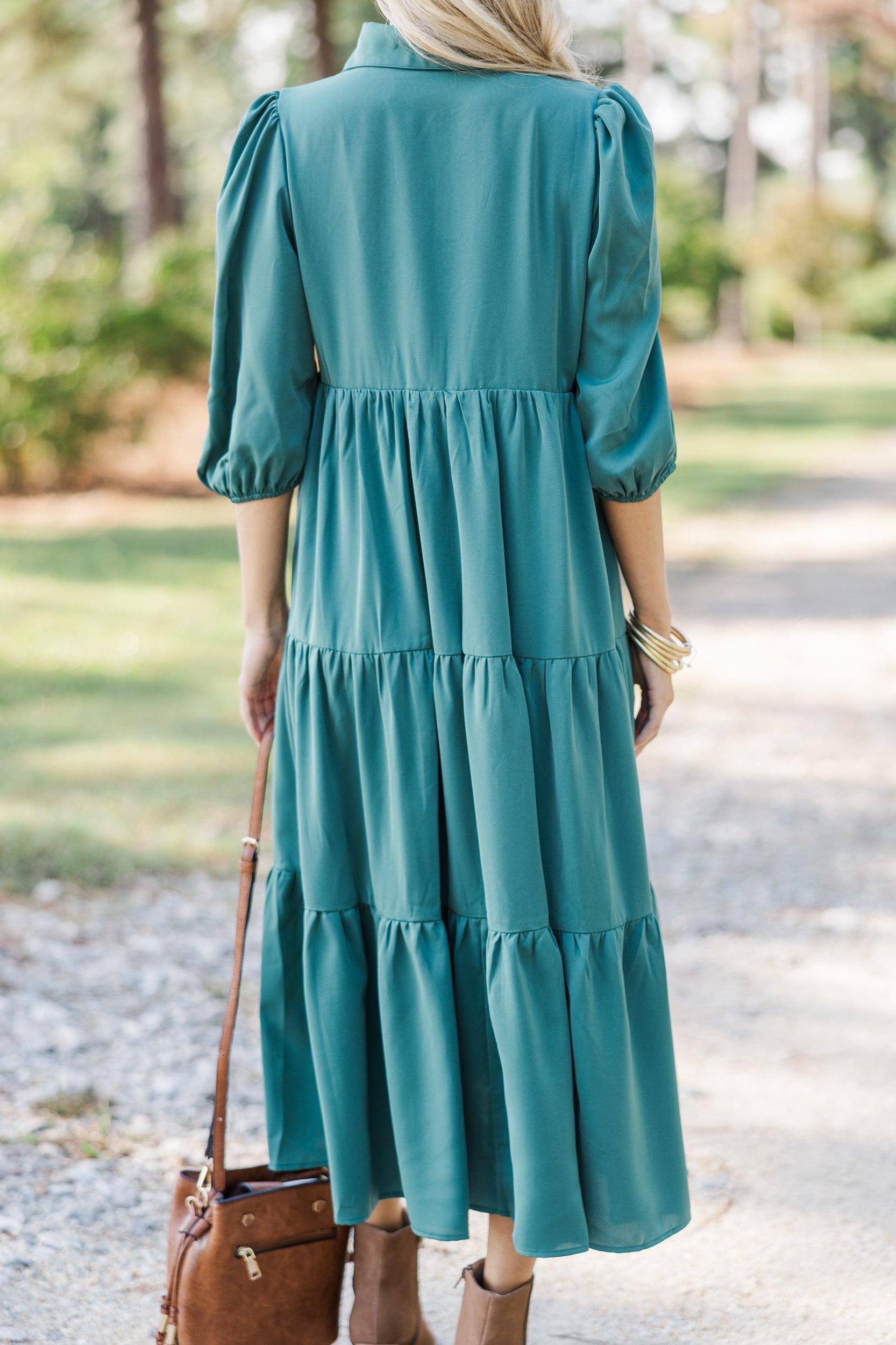 Love Found Sage Green Tiered Midi Dress Female Product Image