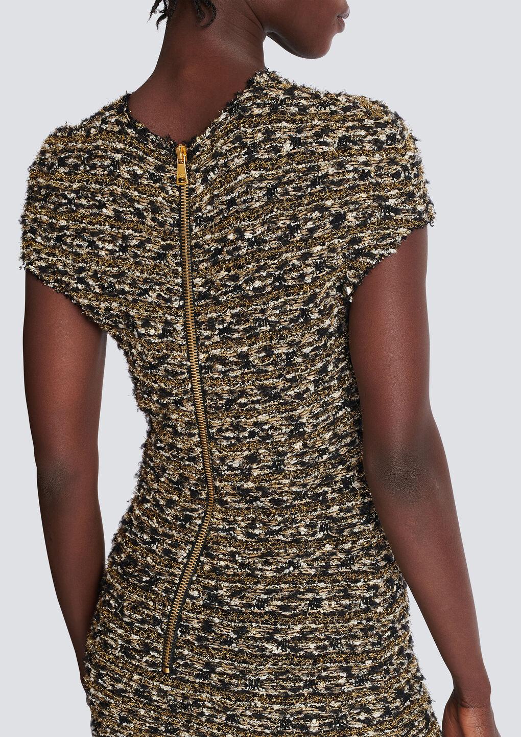 BALMAIN Button-embellished Metallic Bouclé-tweed Mini Dress In Black Gold Product Image