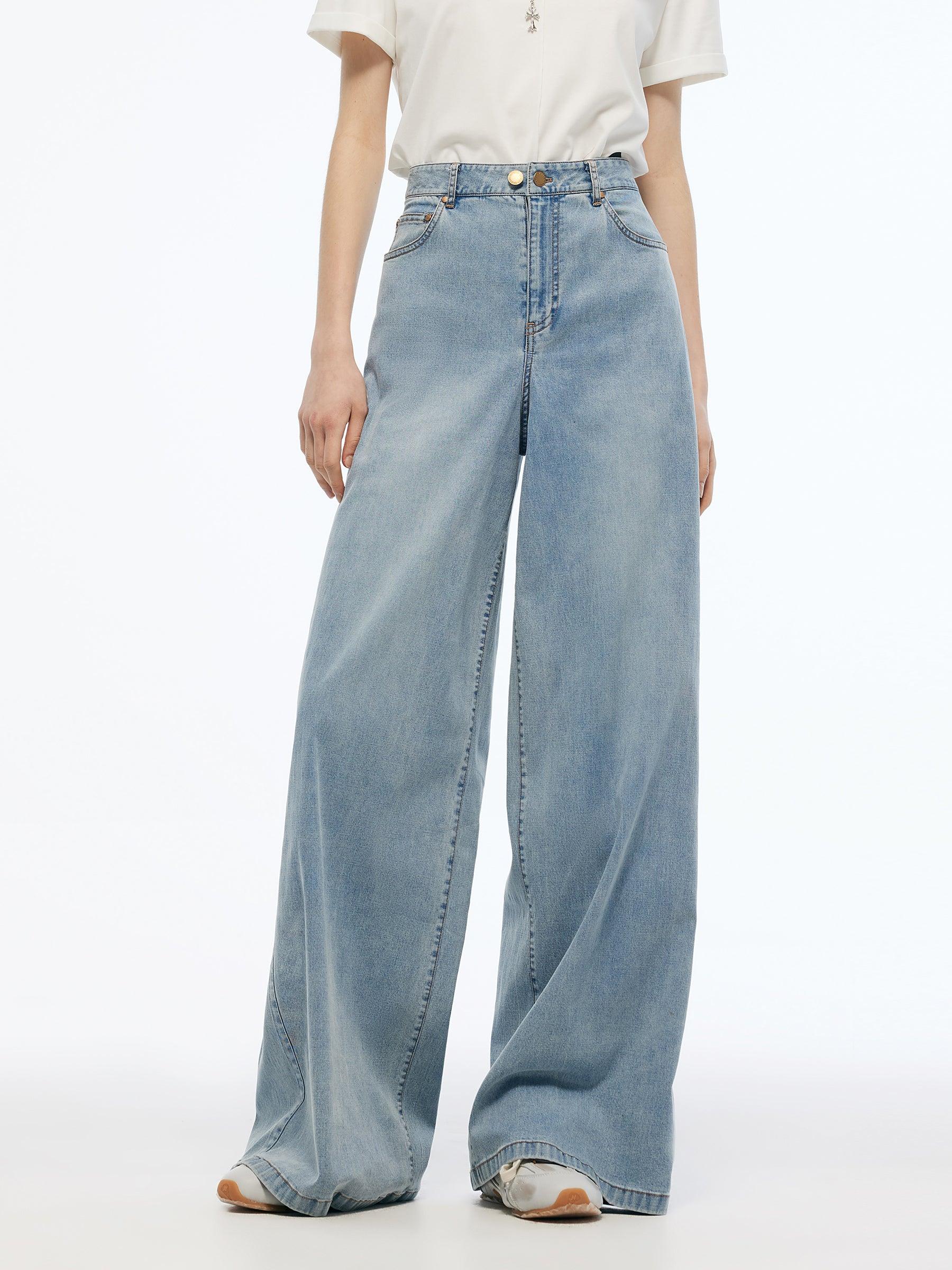 Denim Adjustable Waist Women Wide Leg Jeans Product Image