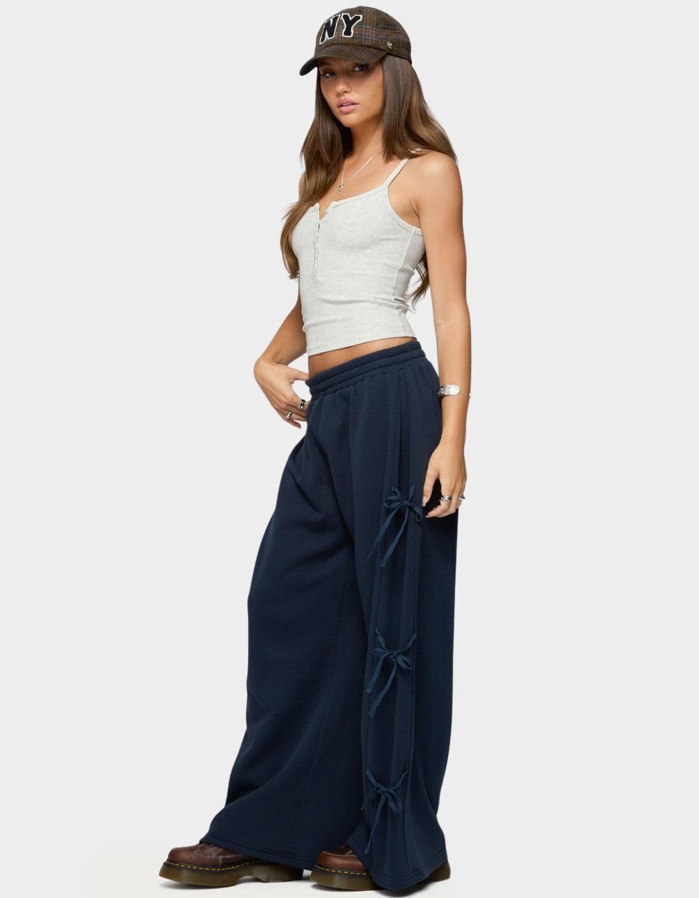 EDIKTED Claudette Baggy Ribbon Sweatpants - NAVY Product Image