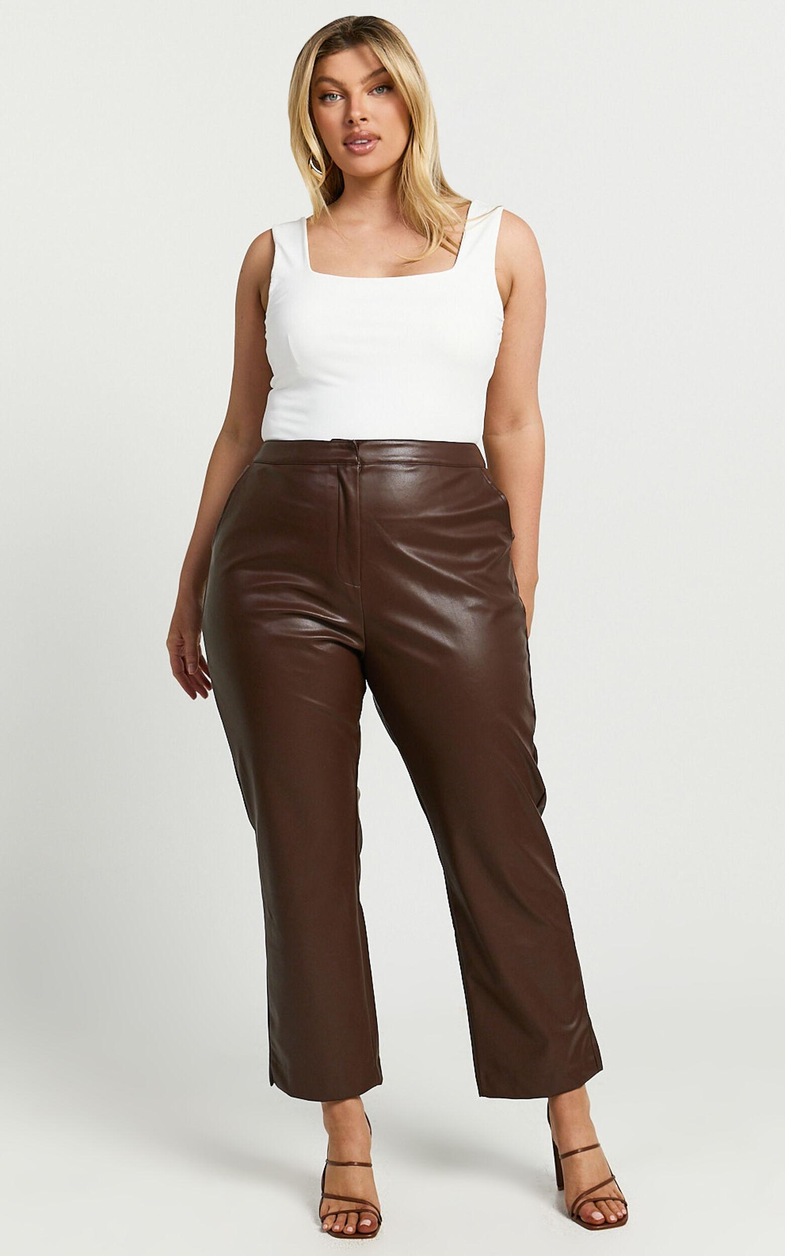 Azelia Pants - Mid Rise Cropped Faux Leather Pants in Dark Chocolate Product Image