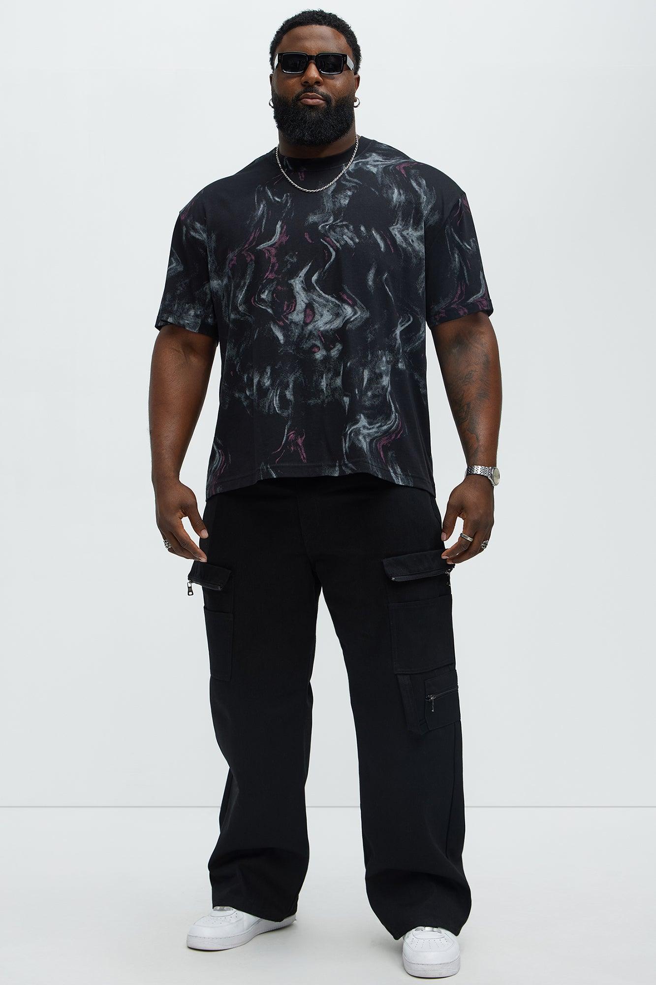 Marble Print Relaxed Tee - Black/combo Product Image