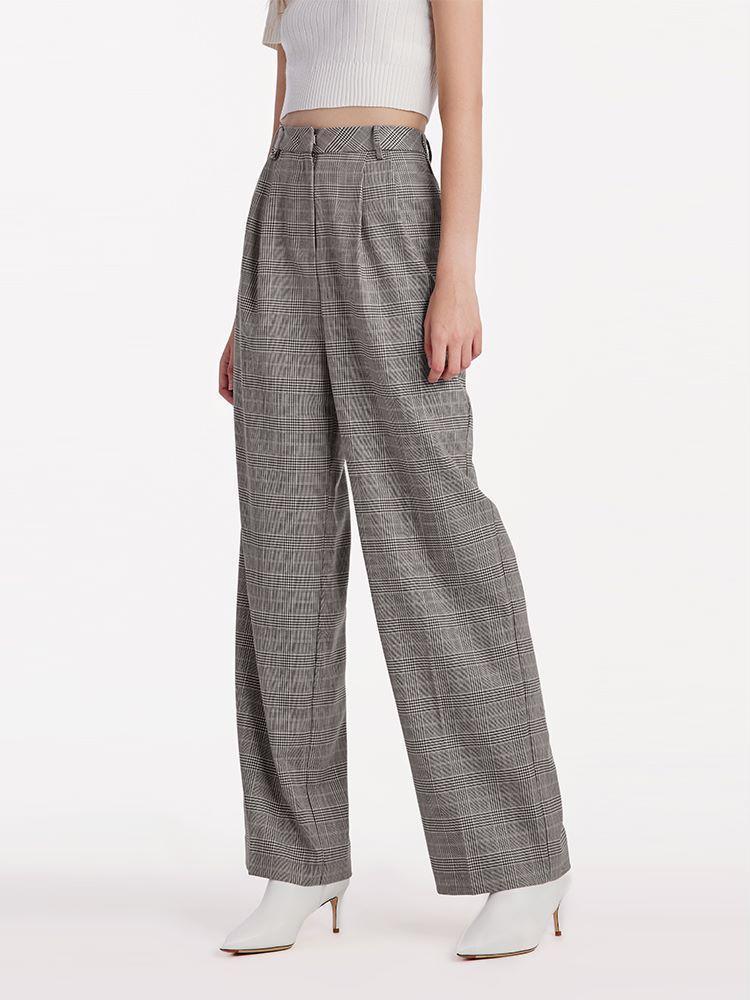 Worsted Wool Plaid Straight Full Length Pants Product Image
