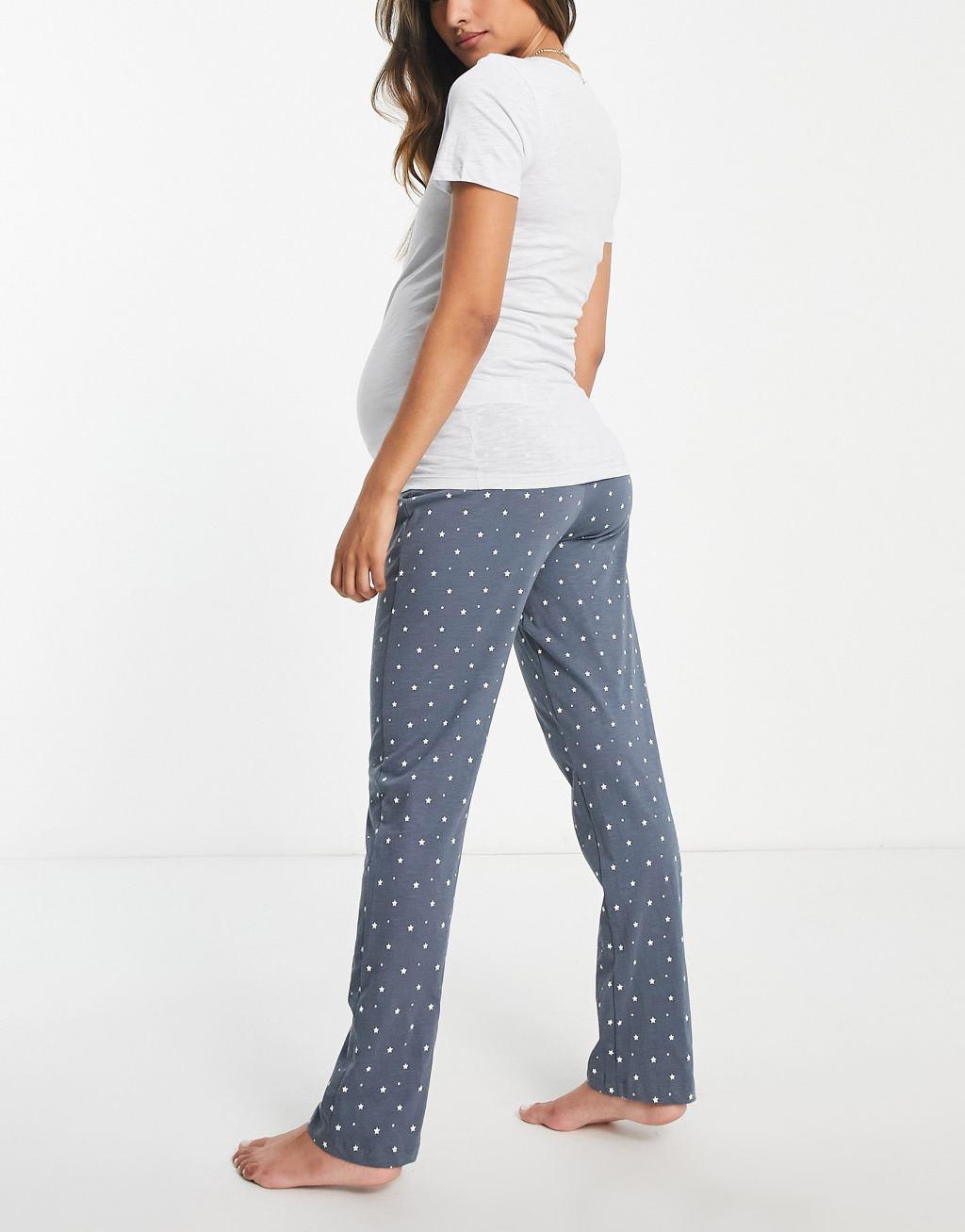 Mamalicious Maternity star print pajama set with nursing function in multi Product Image