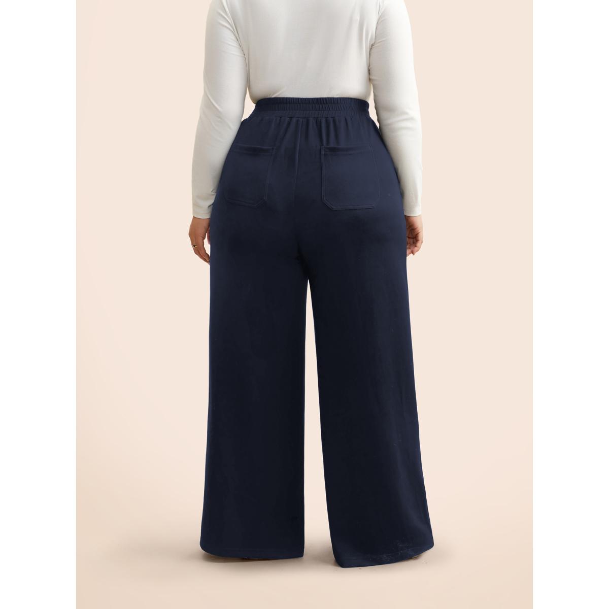 Plus Size Supersoft Wide-Leg Pants Women Indigo Casual Wide Leg Mid Rise Everyday Pants BloomChic 28/5X Product Image