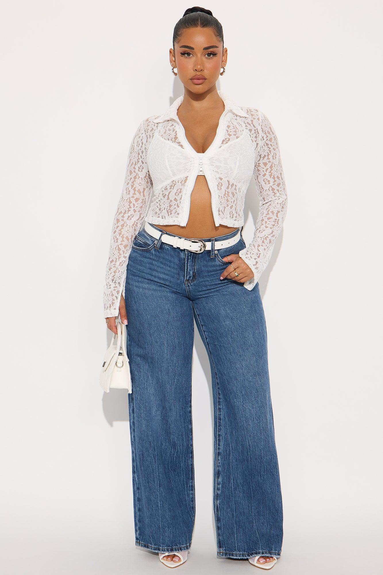 Lana Lace Zip Up Top - White Female Product Image