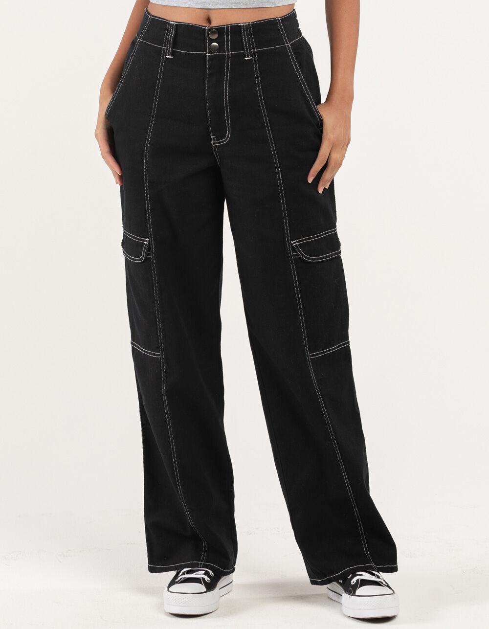 RSQ Womens Smock Waist Loose Cargo Pants - BLACK Product Image