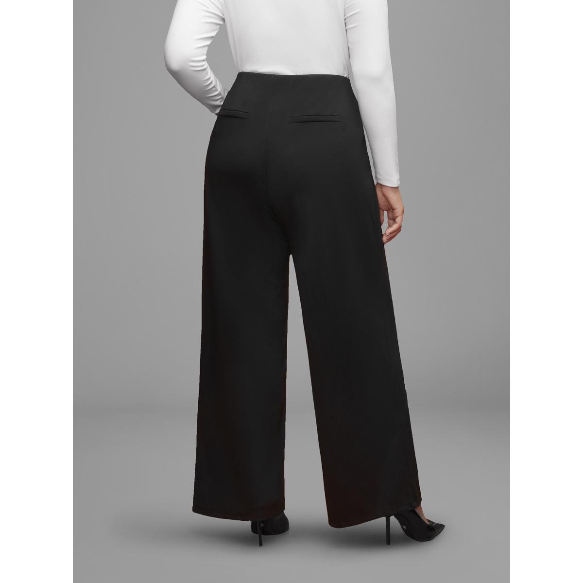 Plus Size Buckle Detail Wide-Leg Pants Women Black Formal Wide Leg High Rise Party Pants BloomChic 12/L Product Image