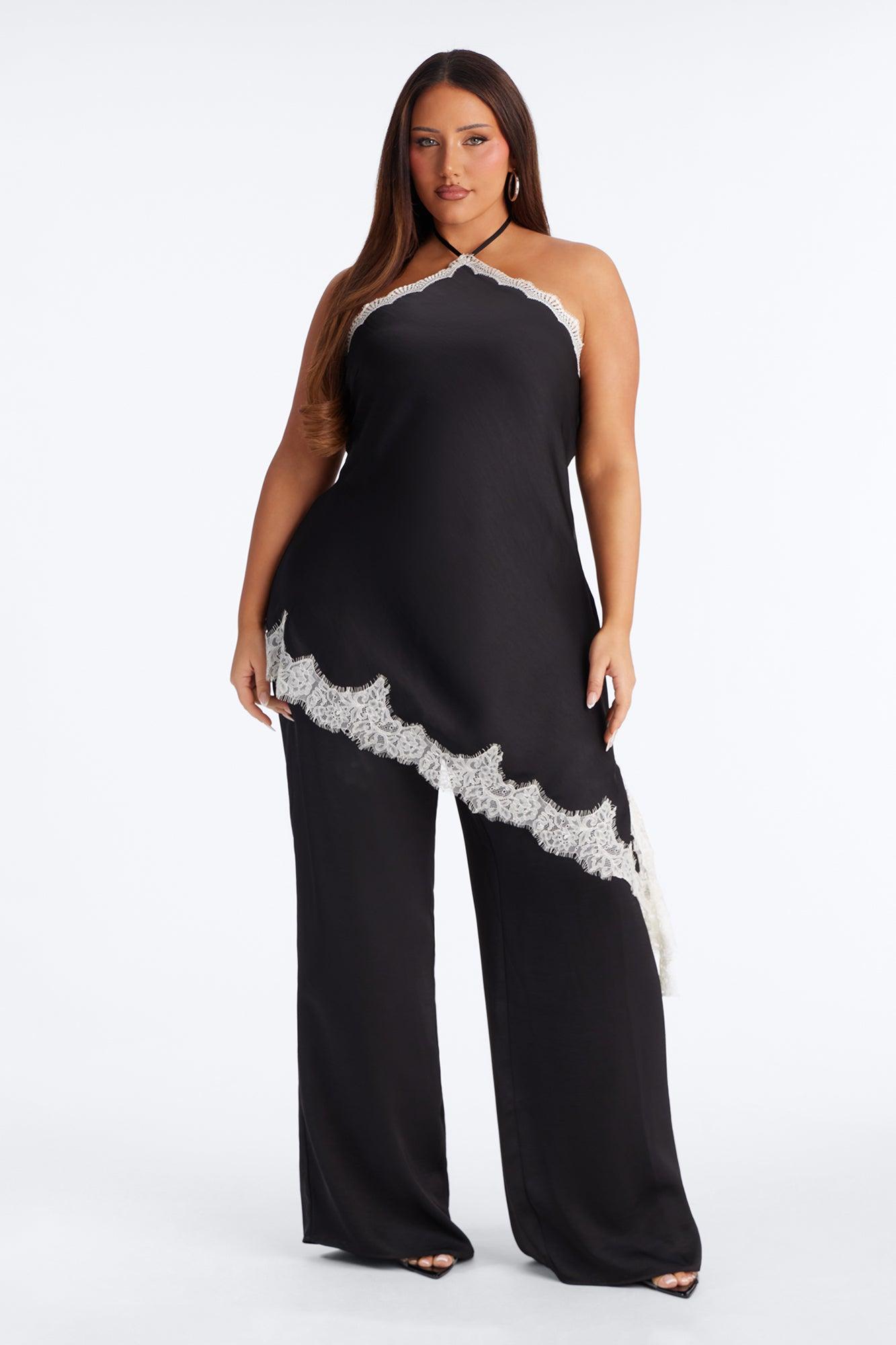 Bella Rose Draped Lace Trim Jumpsuit - Black Female Product Image