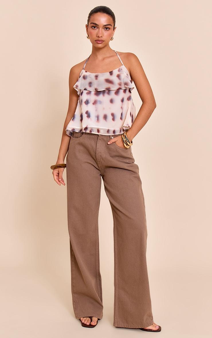 Cream Printed Chiffon Halter Cami Top Product Image