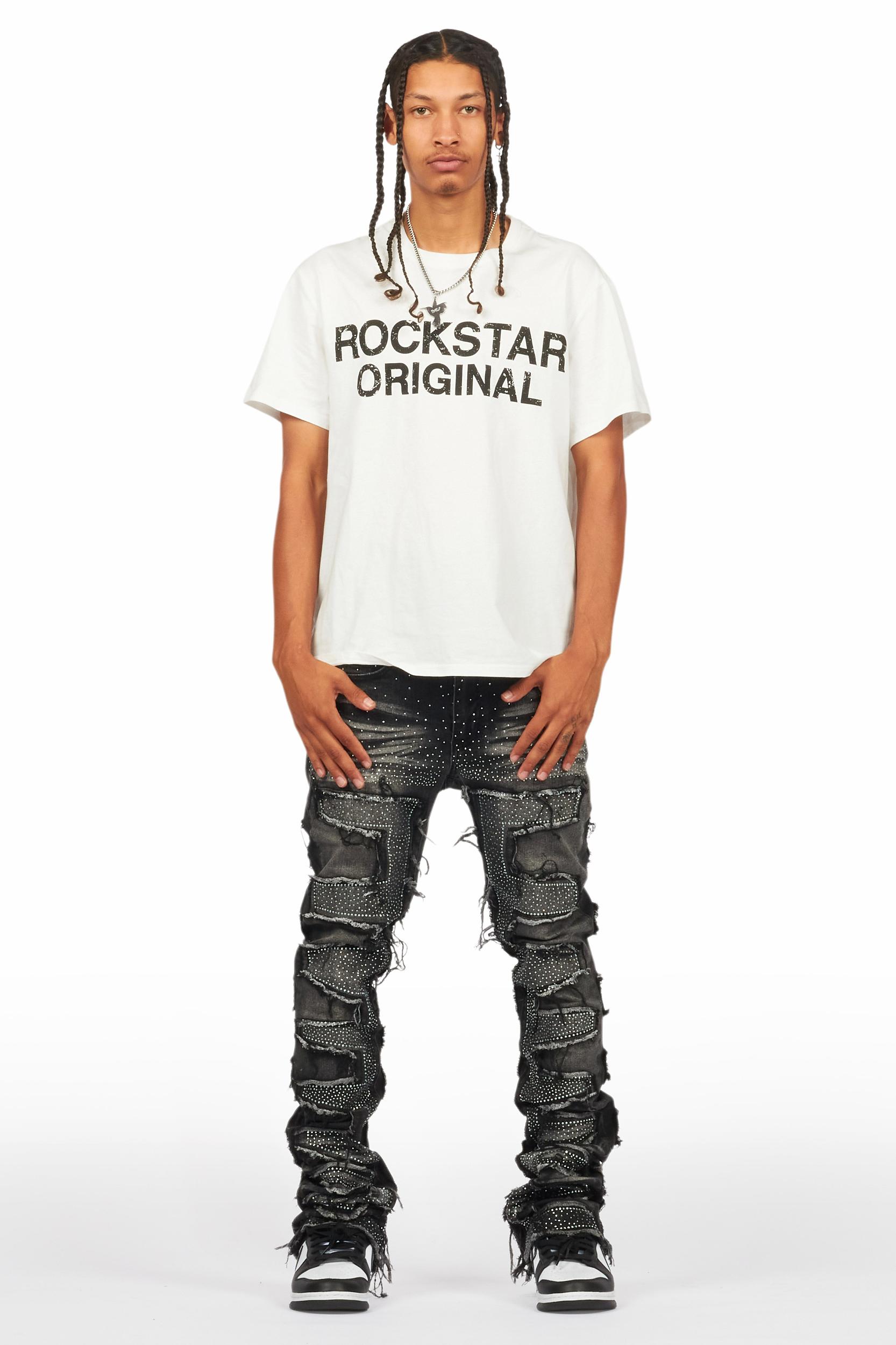 Shake Dark Grey Rhinestone Stacked Flare Jean Male Product Image