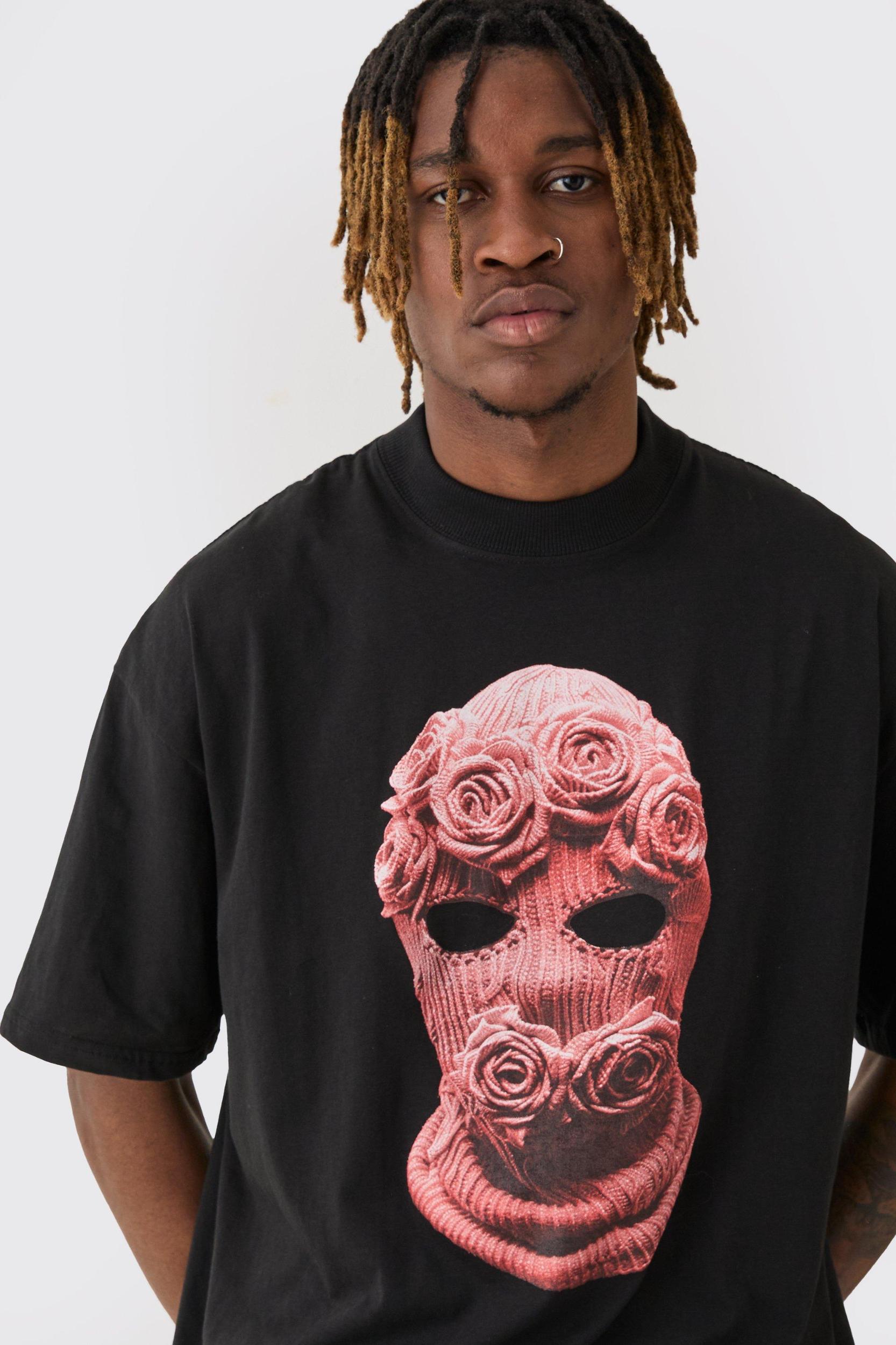 Tall Oversized Balaclava Floral Print T-shirt | boohooMAN USA Product Image