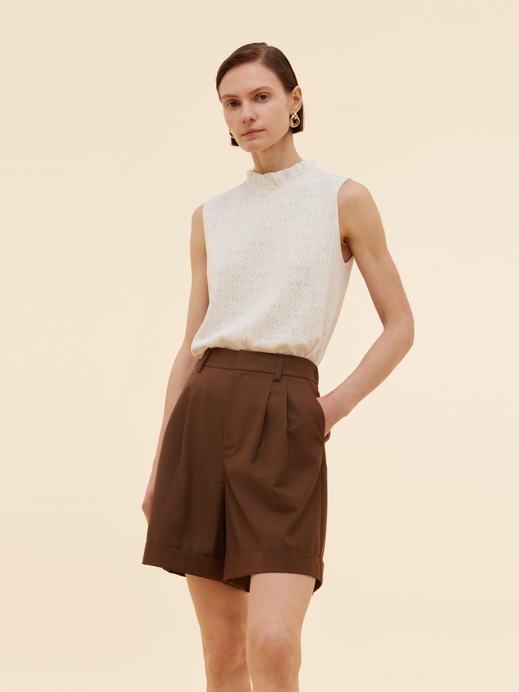 Cotton Jacquard Women Ruffle Knit Tank Top Product Image