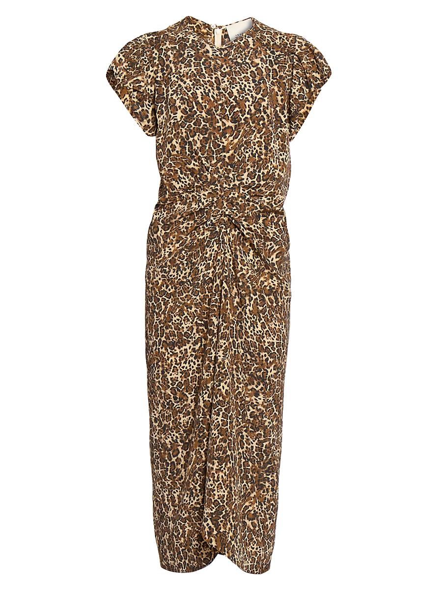 Womens Terena Leopard Silk-Blend Midi-Dress Product Image