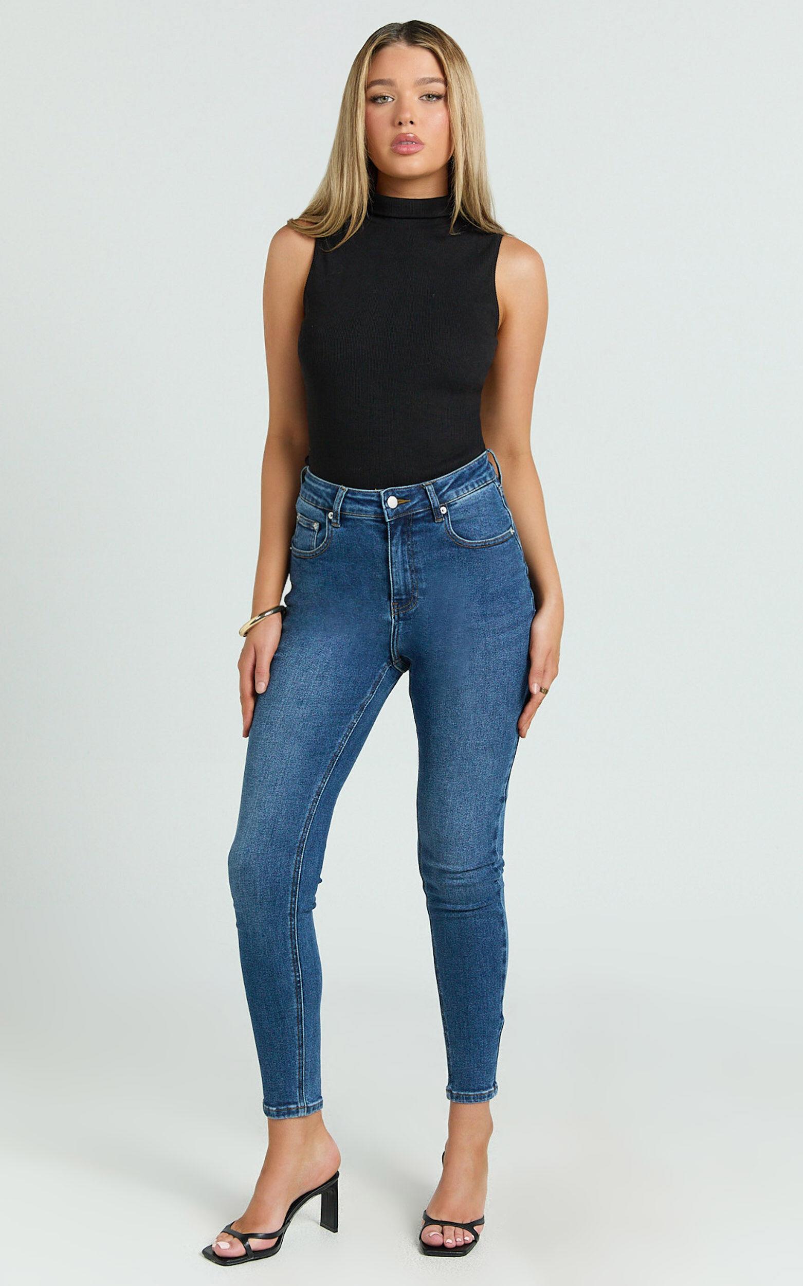 Duffy Jeans - High Waisted Super Stretch Skinny Denim Jeans in Dark Blue Wash Product Image