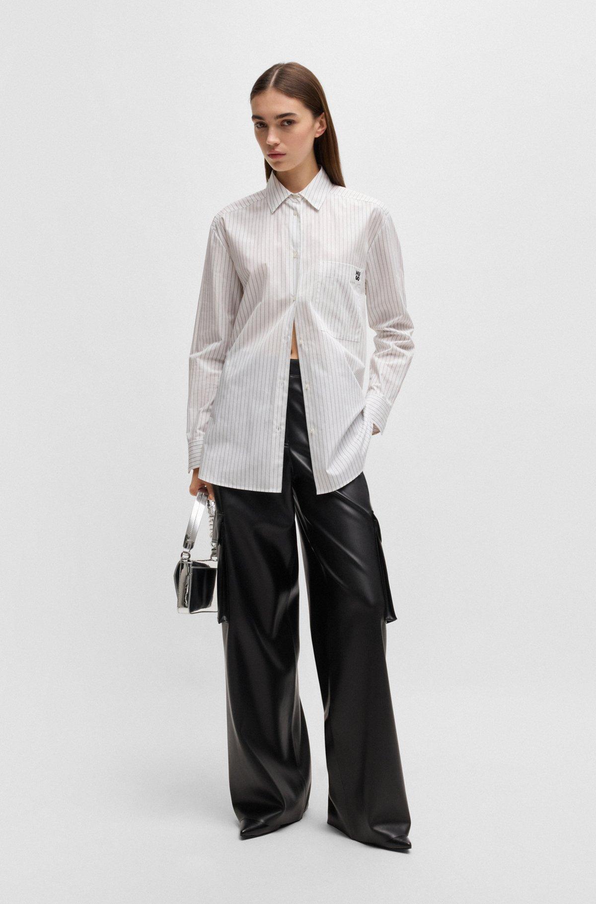 HUGO - Oversize-fit blouse in striped cotton with butterfly print - Patterned Product Image