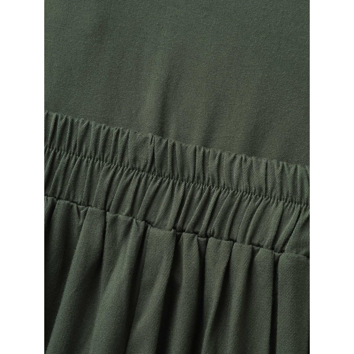 Plus Size ArmyGreen Rayon Adjustable Elastic Waist Slit Jumpsuit Women Sleeveless Non Casual Loose Jumpsuits BloomChic 18-20/2X Product Image