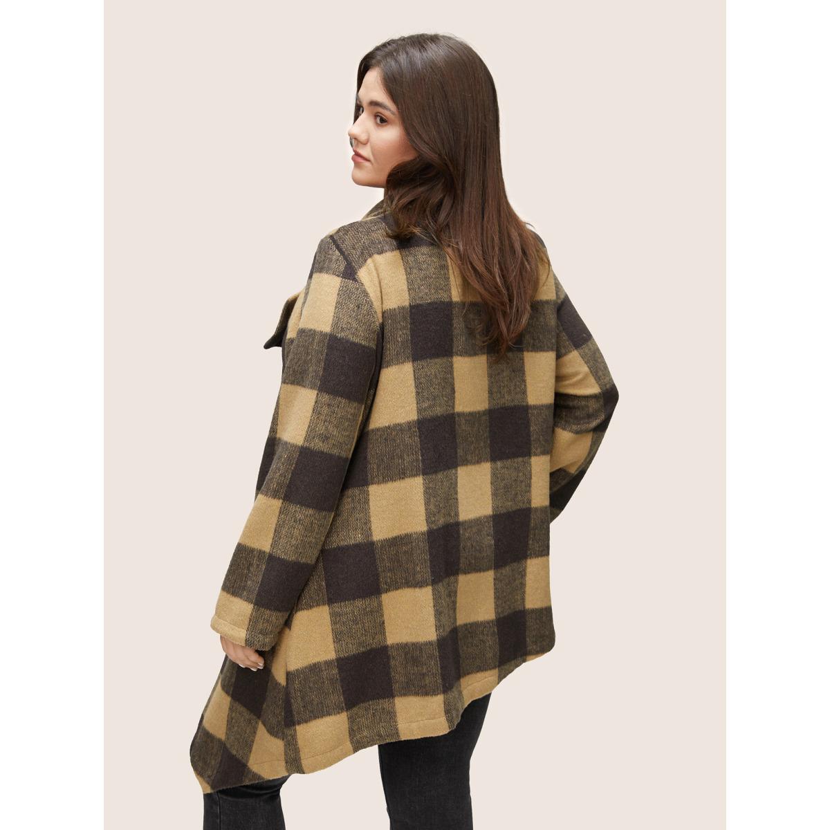 Plus Size Plaid Buckle Detail Asymmetrical Hem Coat Women DarkBrown Casual Contrast Ladies Dailywear Winter Coats BloomChic 10/M Product Image