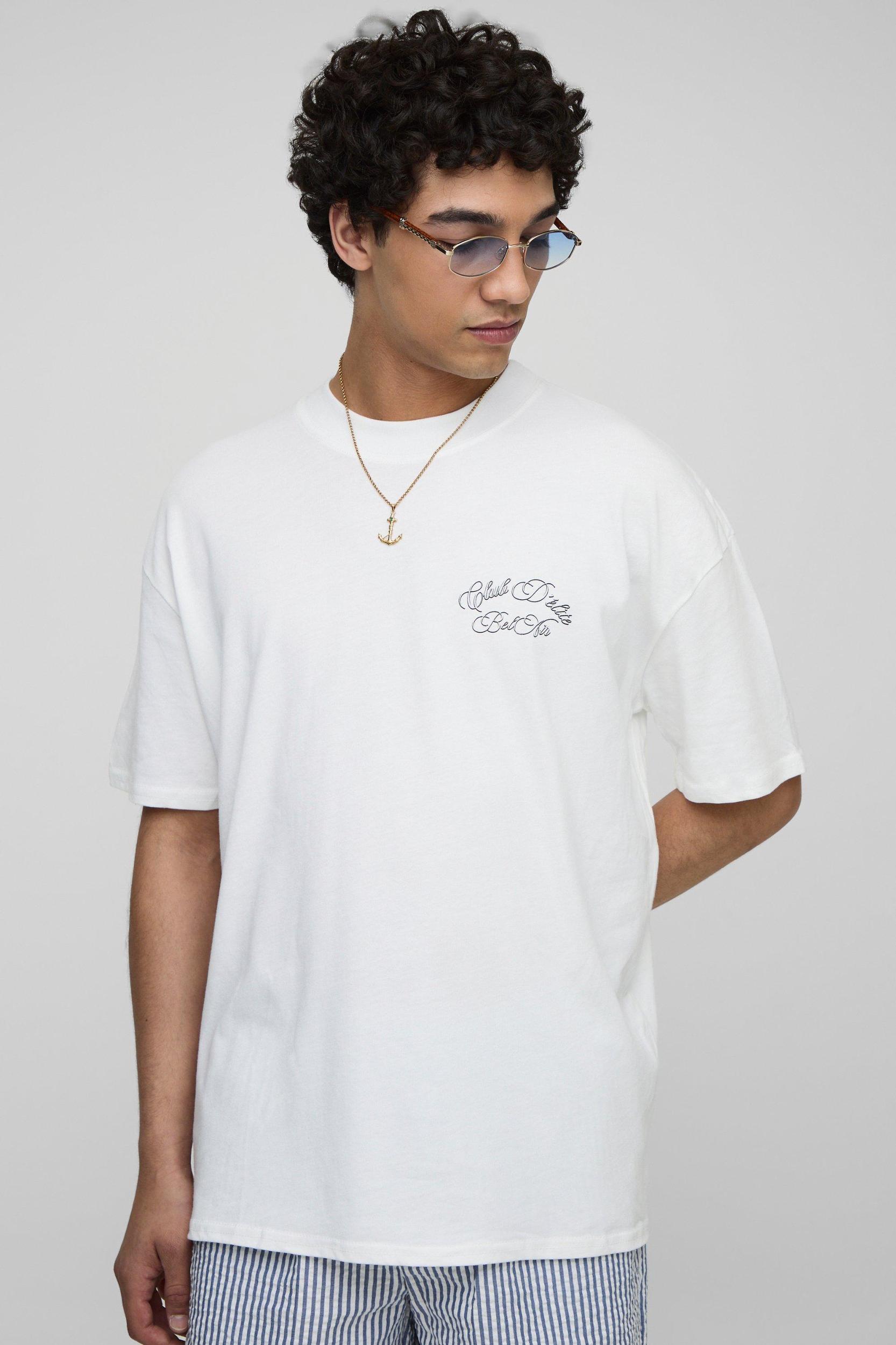 White Oversized MAN Club D'Elite Tennis Printed T-Shirt | boohooMAN USA Product Image