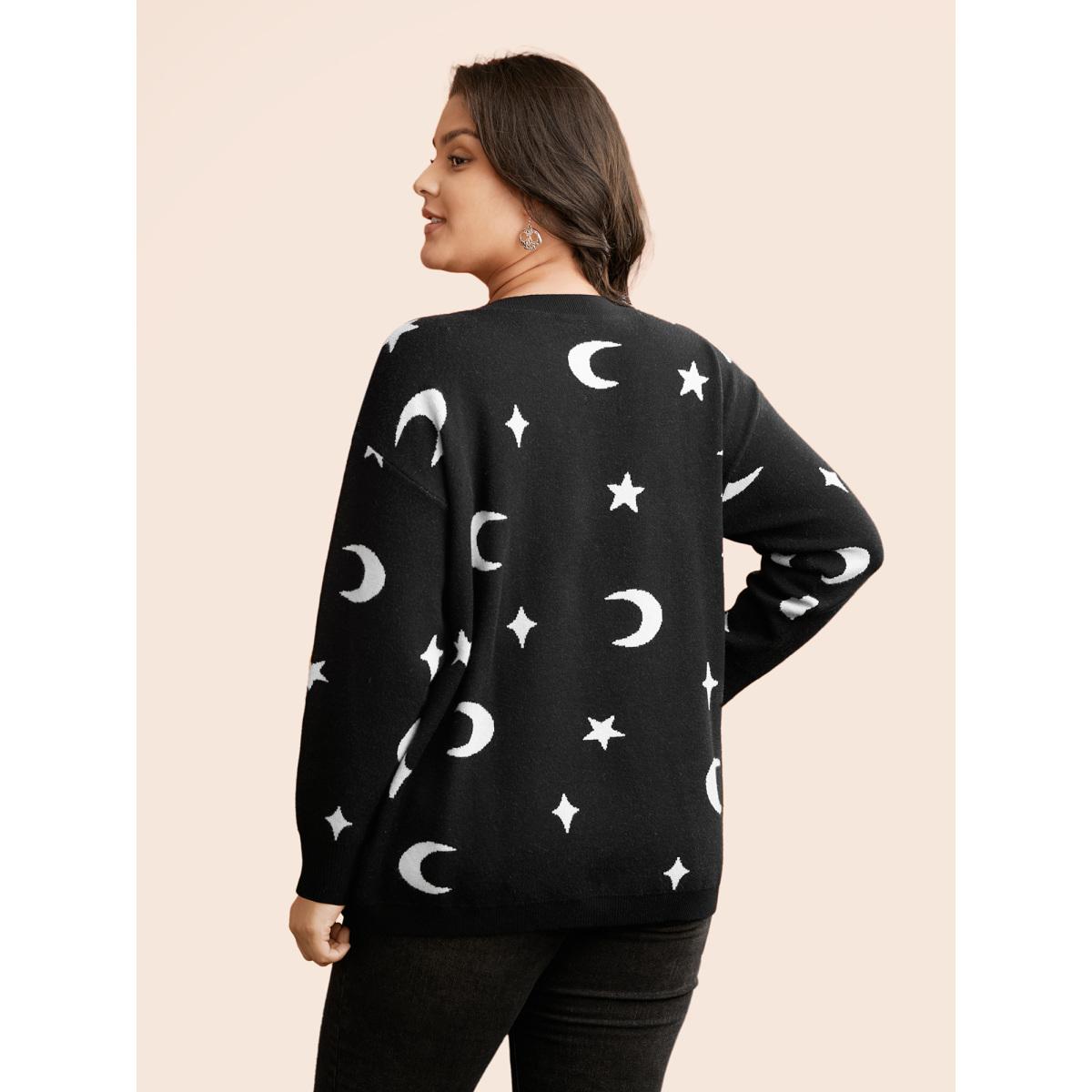 Plus Size Supersoft Essentials Celestial Jacquard V-Neck Pullover Black Women Leisure Long Sleeve V-neck Casual Pullovers BloomChic 12/L Product Image