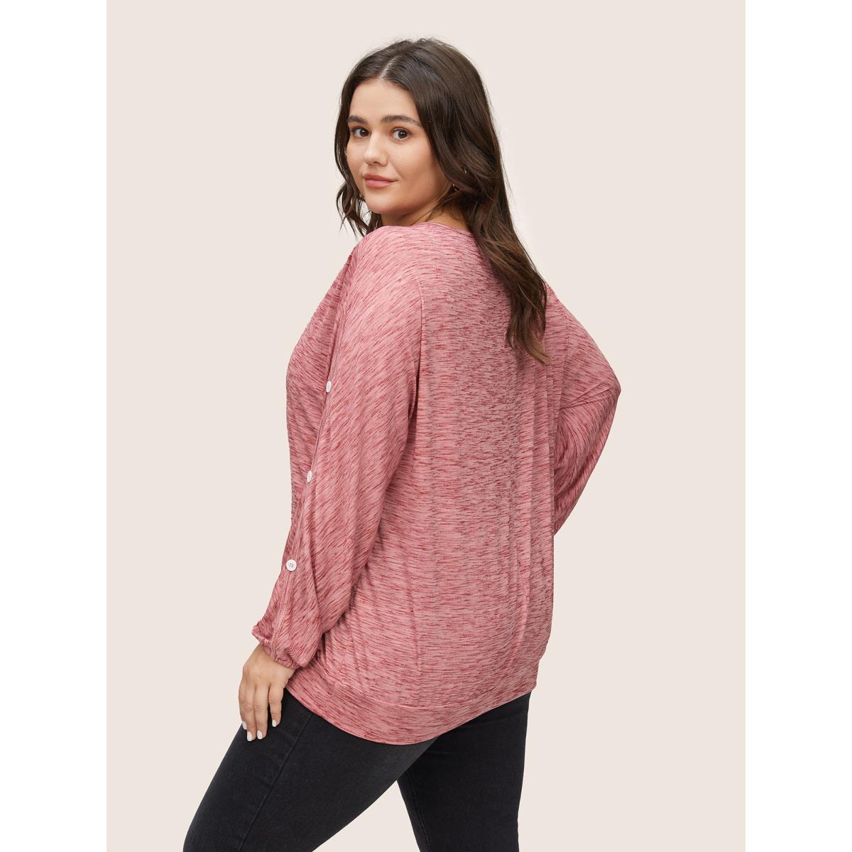 Plus Size Heather Button Detail Dolman Sleeve T-shirt Rouge Women Casual Non Plain Round Neck Everyday T-shirts BloomChic 30/6X Product Image