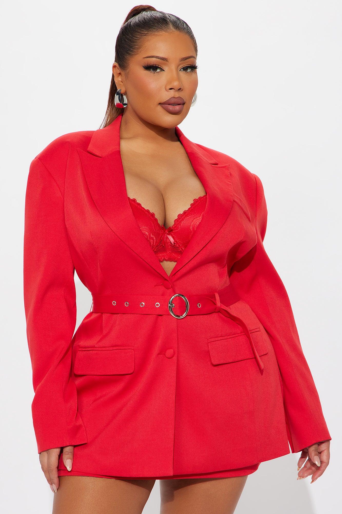 Elaine Hourglass Belted Blazer - Red Female Product Image