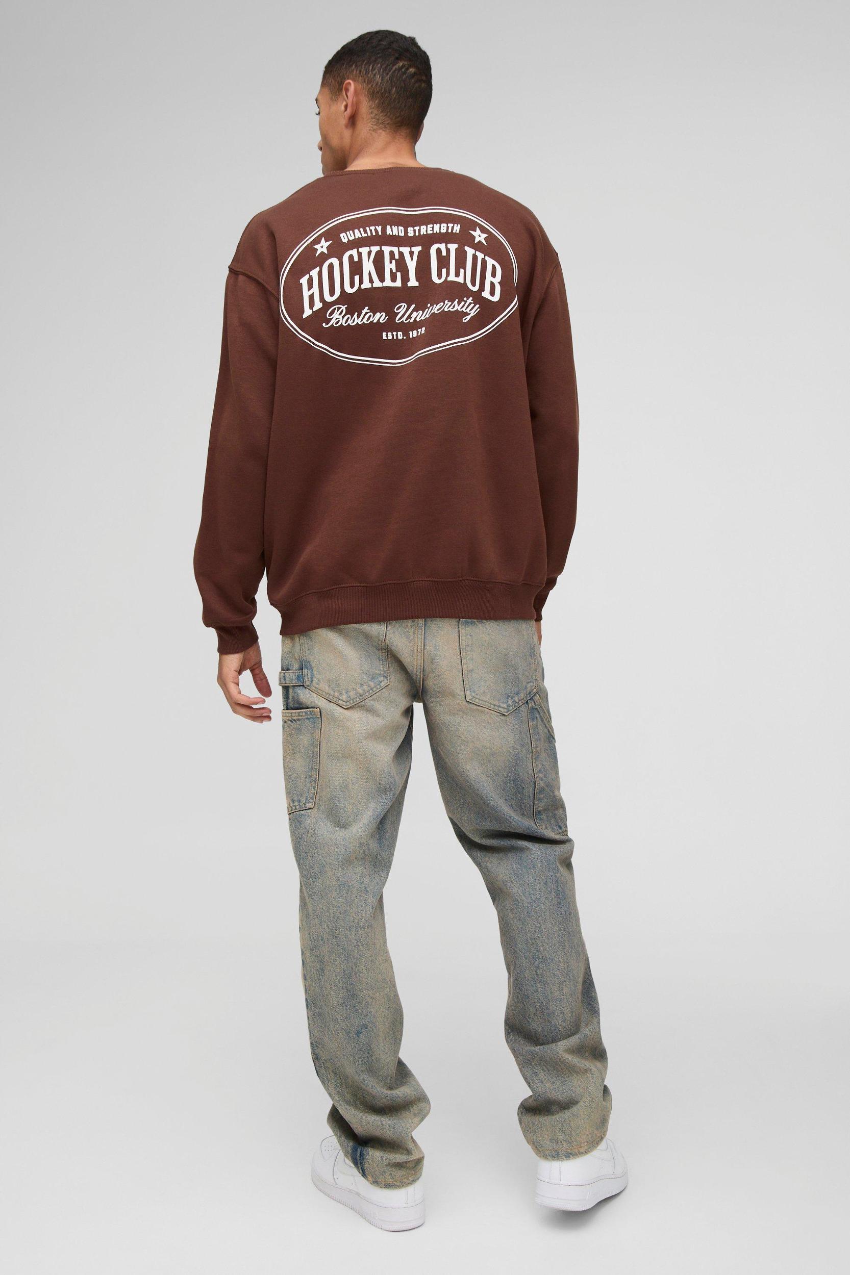 Oversized Hockey Club Graphic Sweatshirt | boohooMAN USA Product Image