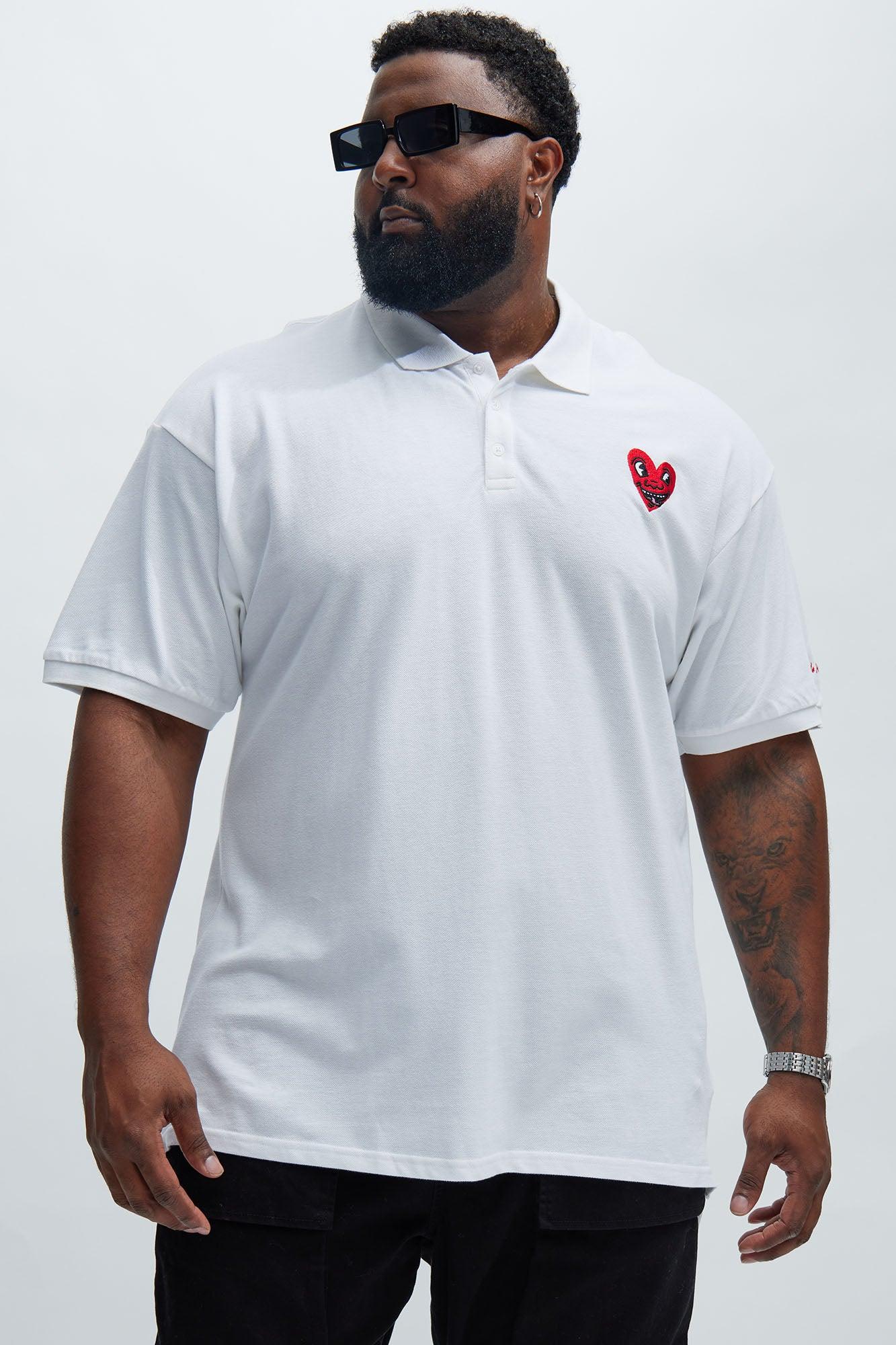 Keith Haring Heart Logo Short Sleeve Polo - White Product Image