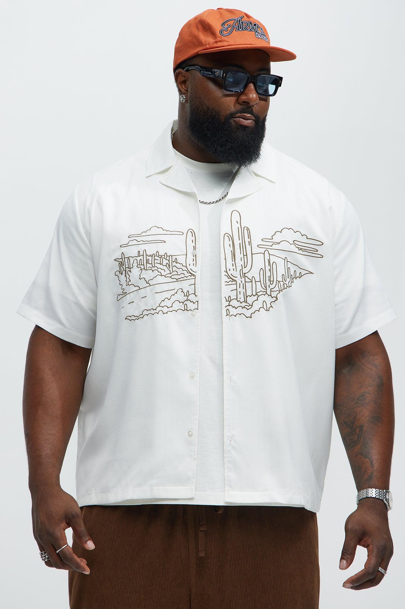 Desert Embroidered Cuban Collar Button Up - White Product Image