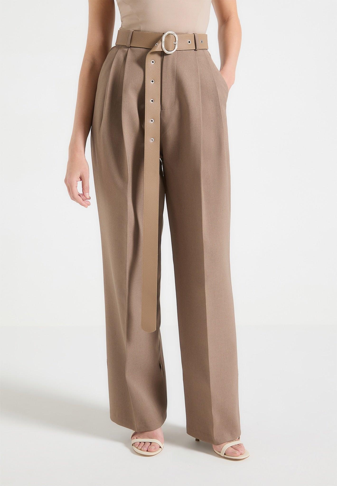 Suzanne - Tailored Trousers with Oversized Belt and Ankle Ties - Taupe Female Product Image