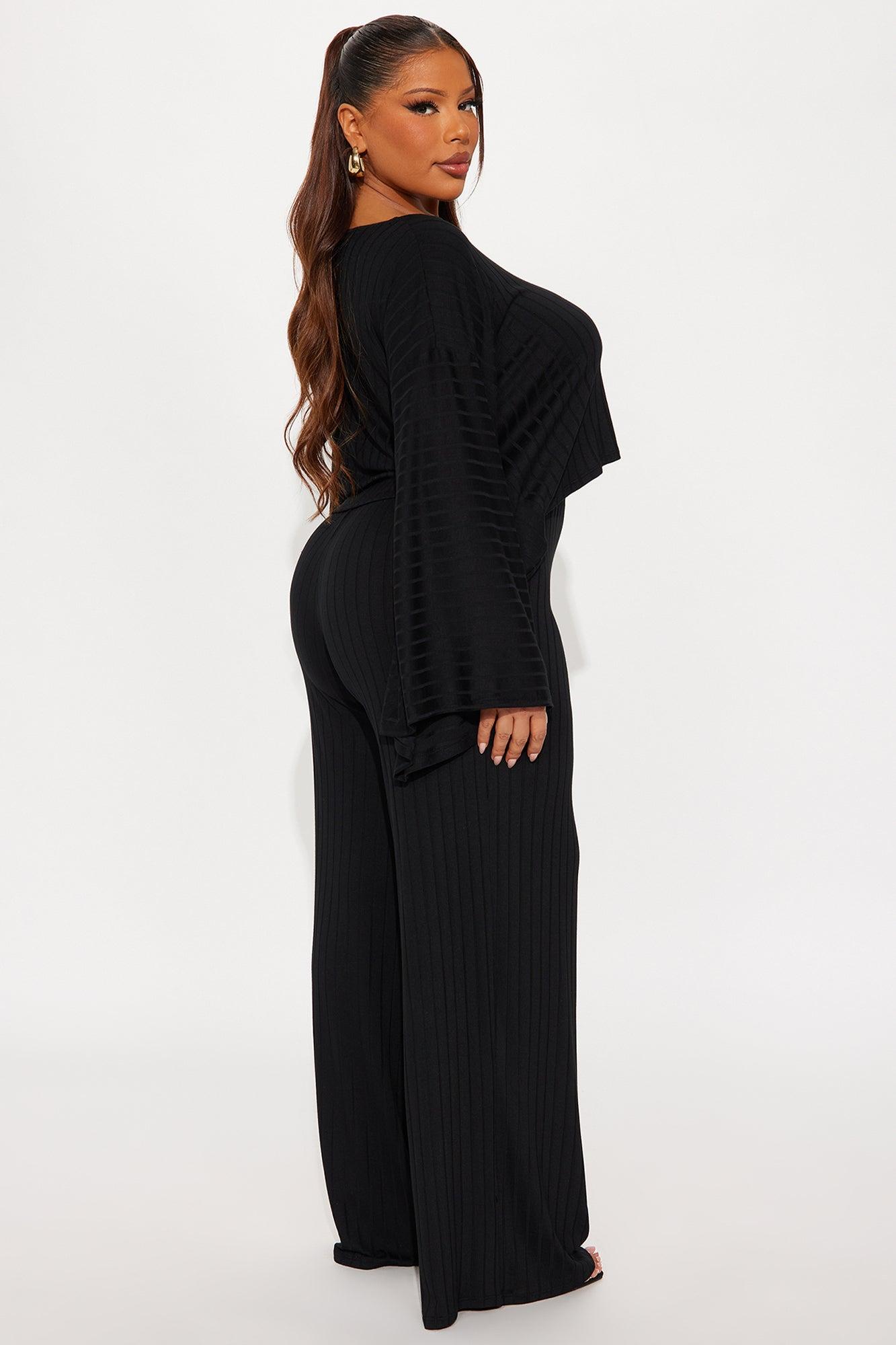 Come Find Me Ribbed Cropped Top Pant Set - Black Female Product Image