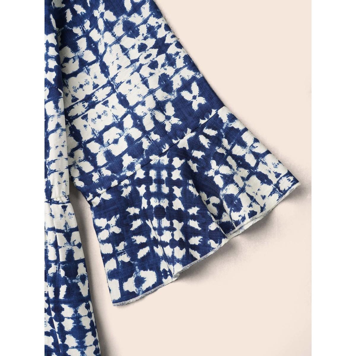 Plus Size Tie-Dye Notched Collar Ruffle Tiered Midi Dress Indigo Women Resort Ruffles Notched collar Elbow-length sleeve Curvy BloomChic 22-24/3X Product Image