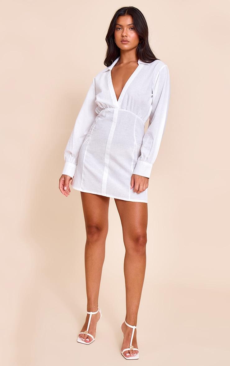 White Plunge Shirt Dress Product Image