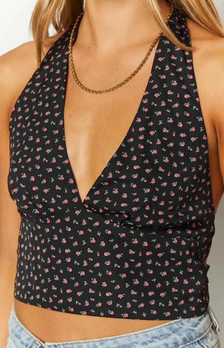 Midnight Blossom Black Floral Crop Top Product Image