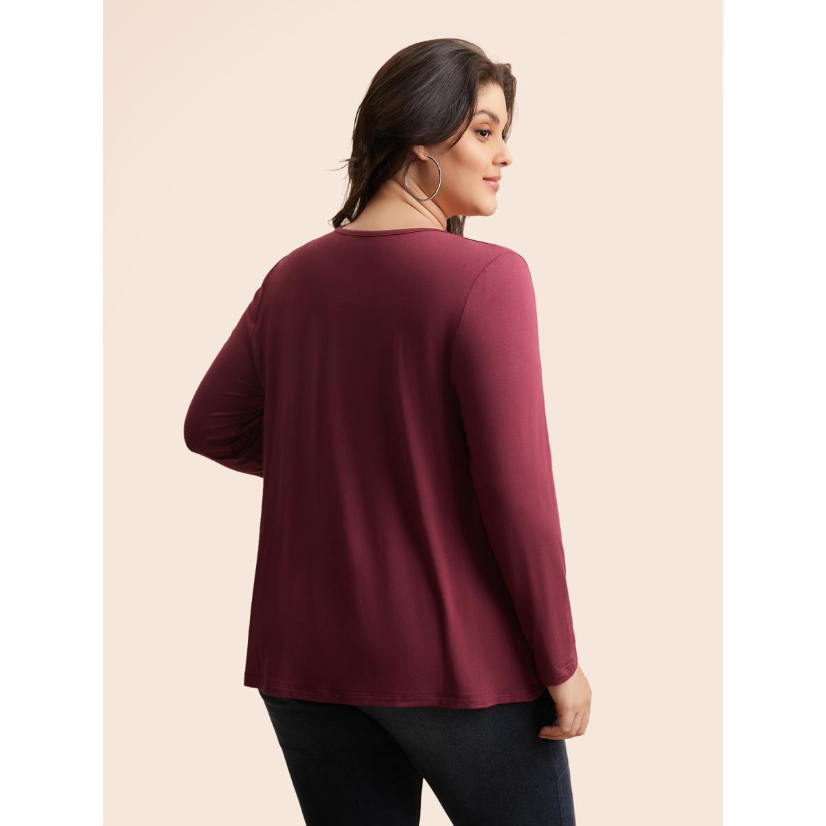 Plus Size Supersoft Essentials Solid Twist Front T-shirt Plum Women Casual Twist Round Neck Bodycon Everyday T-shirts BloomChic 26/4X Product Image