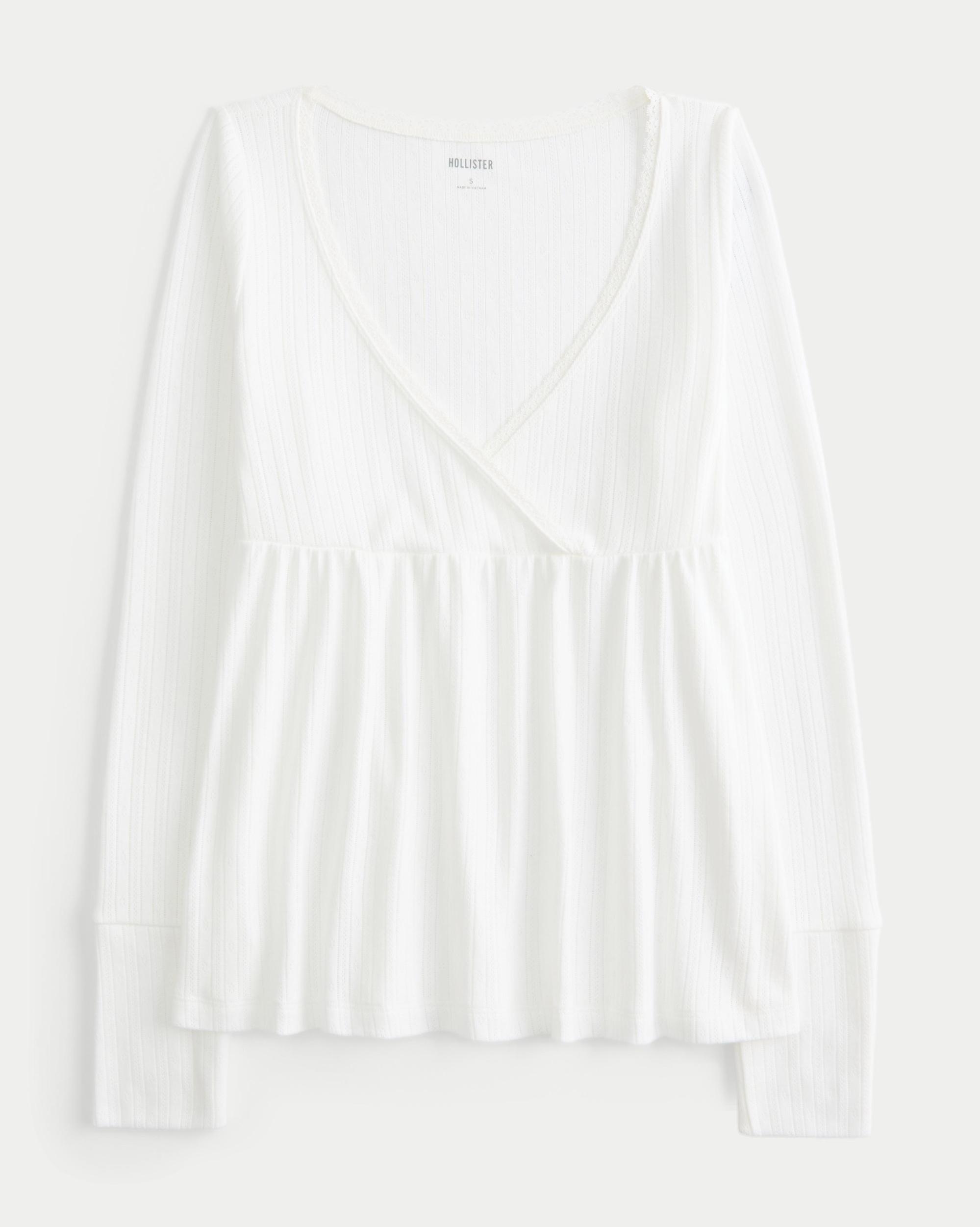 Easy Long-Sleeve Pointelle Babydoll Top Product Image