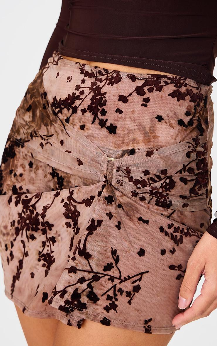 Mauve Devore Twist Front Metal Trim Mini Skirt Product Image