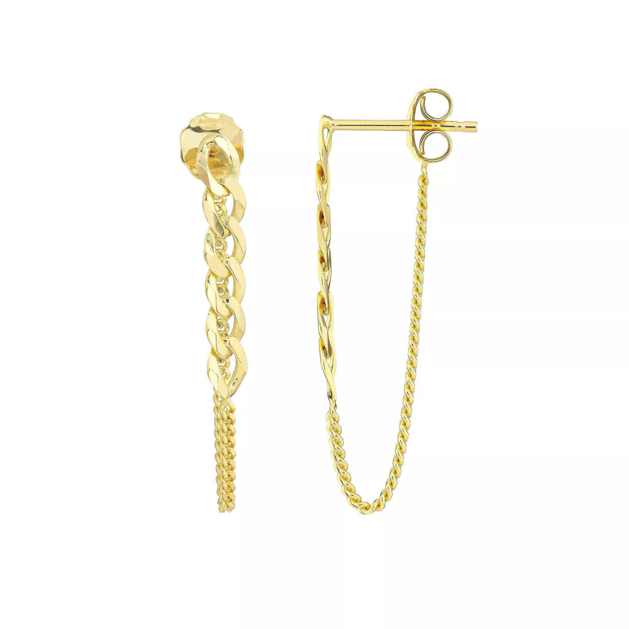 14k Gold Curb Chain Front-to-Back Earrings, Women's Product Image