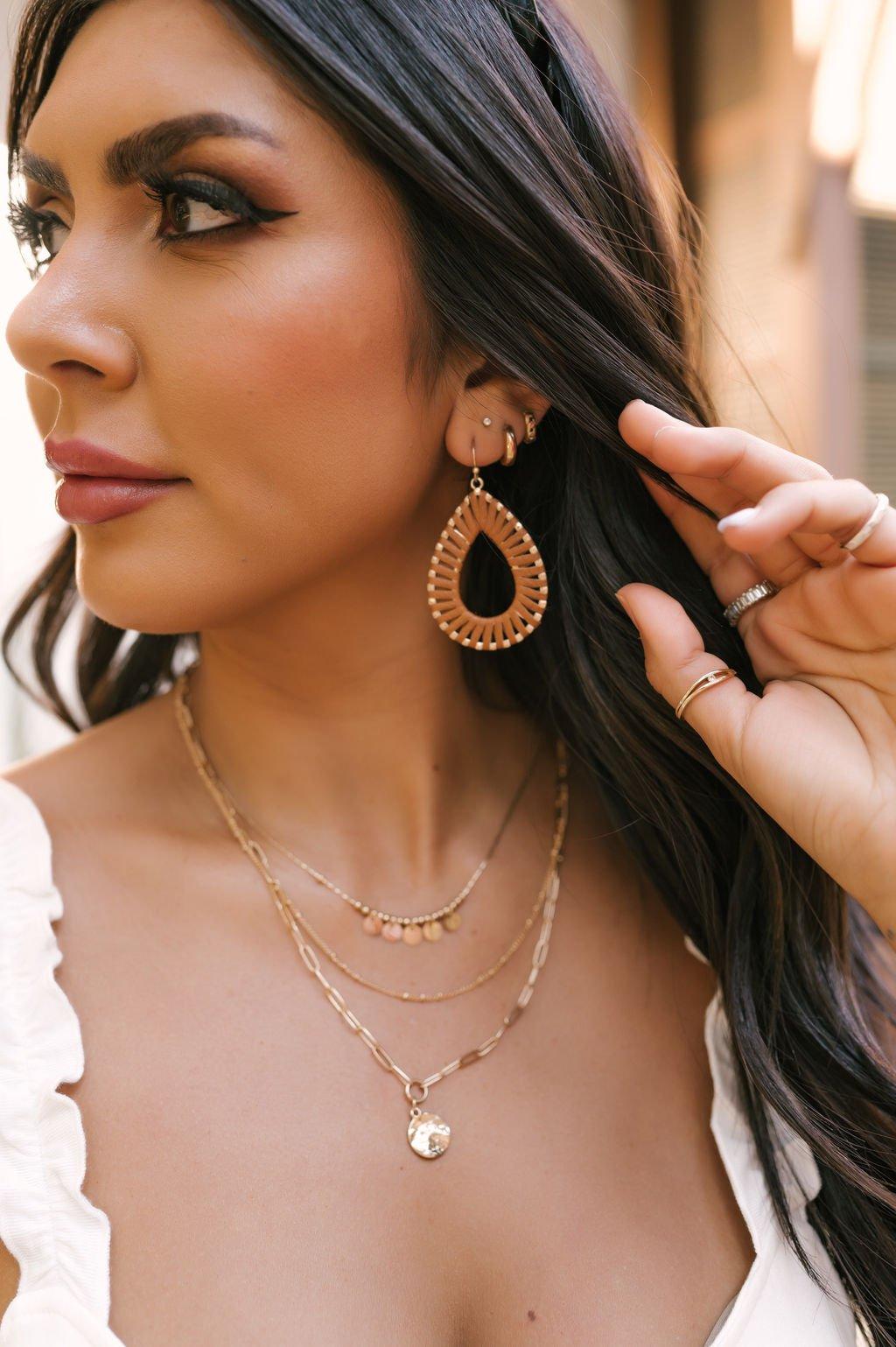 Brown Faux Leather Teardrop Earrings Product Image