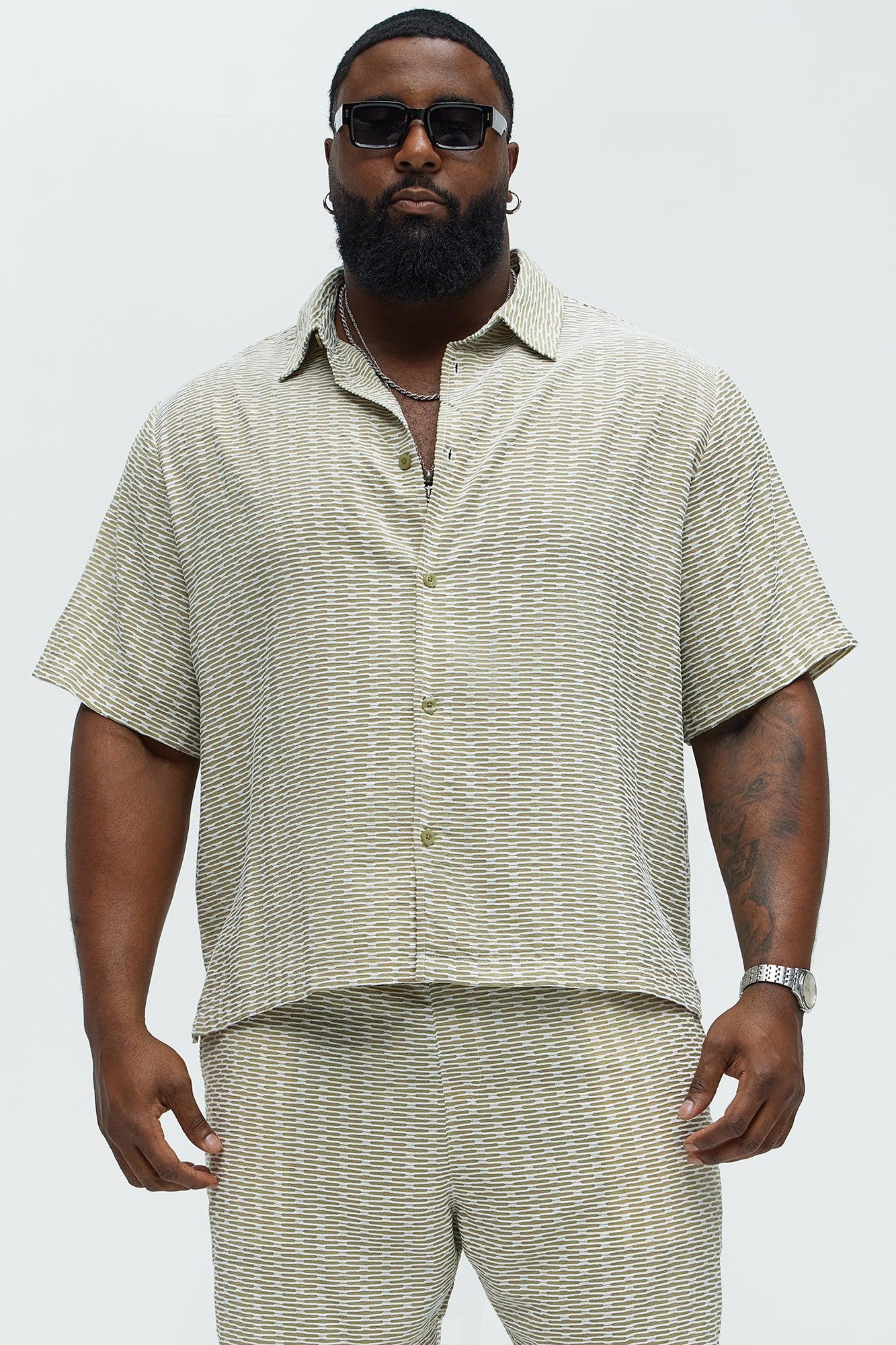 Textured Chenille Pattern Button Up Shirt - Green/combo Product Image