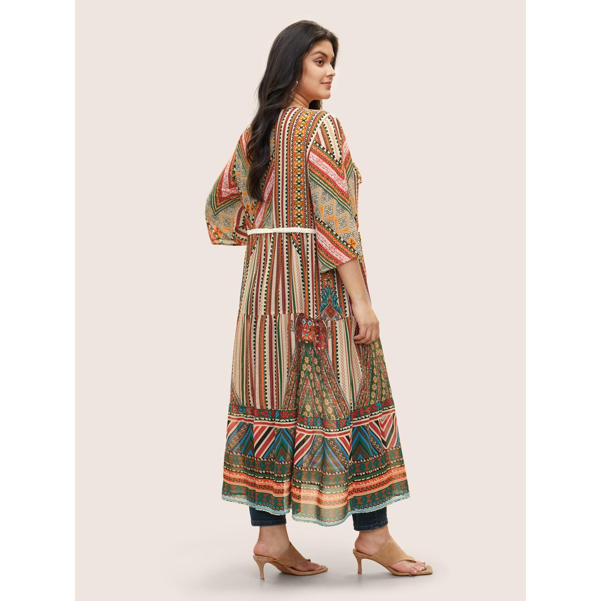 Plus Size Bandana Lace Patchwork Pocket Ties Kimono Women Turquoise Resort Non Vacation Kimonos BloomChic 18-20/2X Product Image